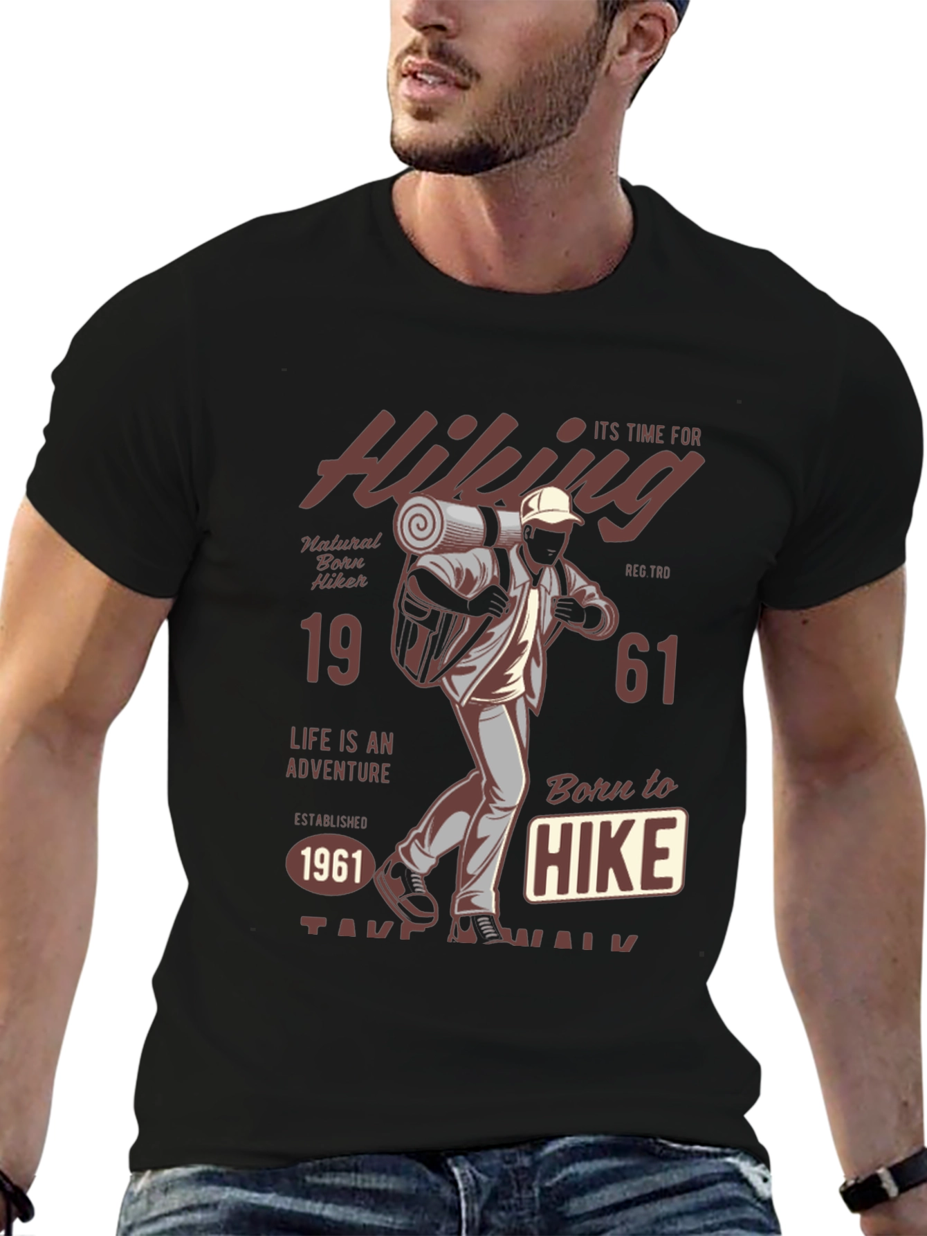 Black Hiking Adventure Tee - Born to Hike Graphic T-Shirt view 6