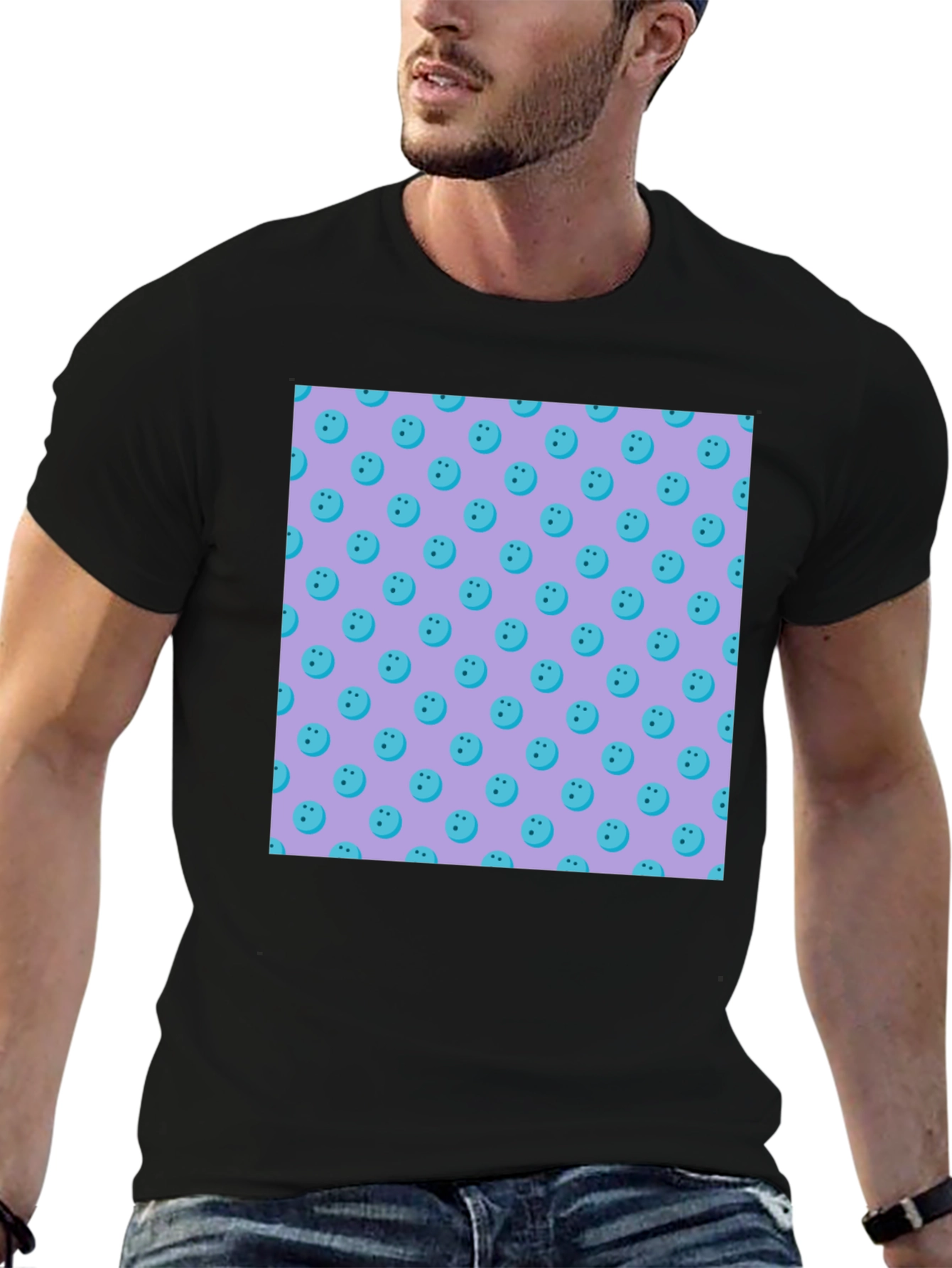 Black Novelty Bowling Ball Pattern Black T-Shirt view 6