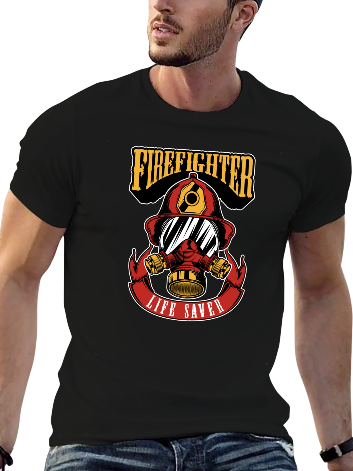 Black Firefighter Life Saver Graphic T-Shirt - Black view 6