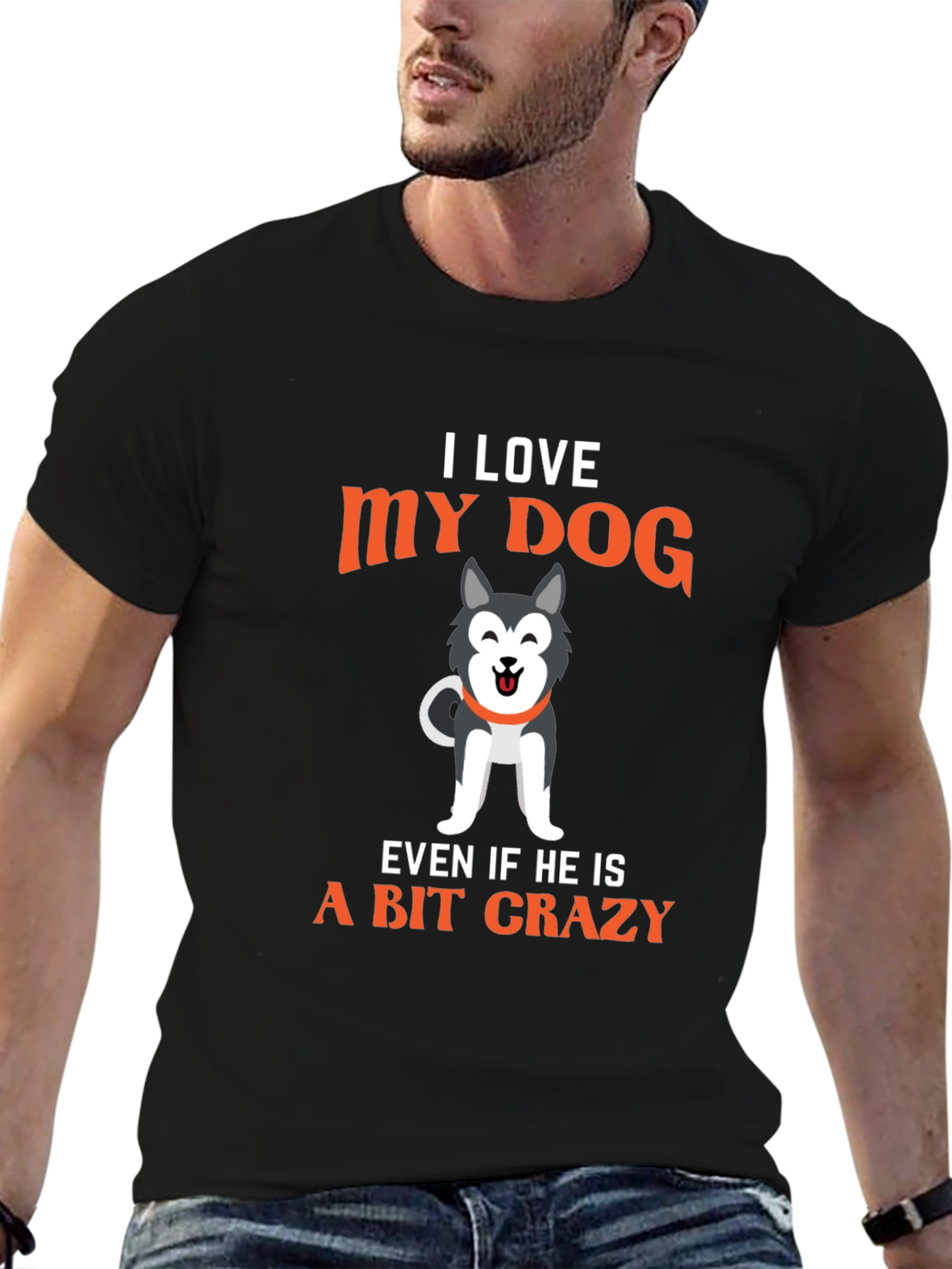 Black I Love My Dog Men's Graphic T-Shirt - Crazy Dog Lover Tee view 6