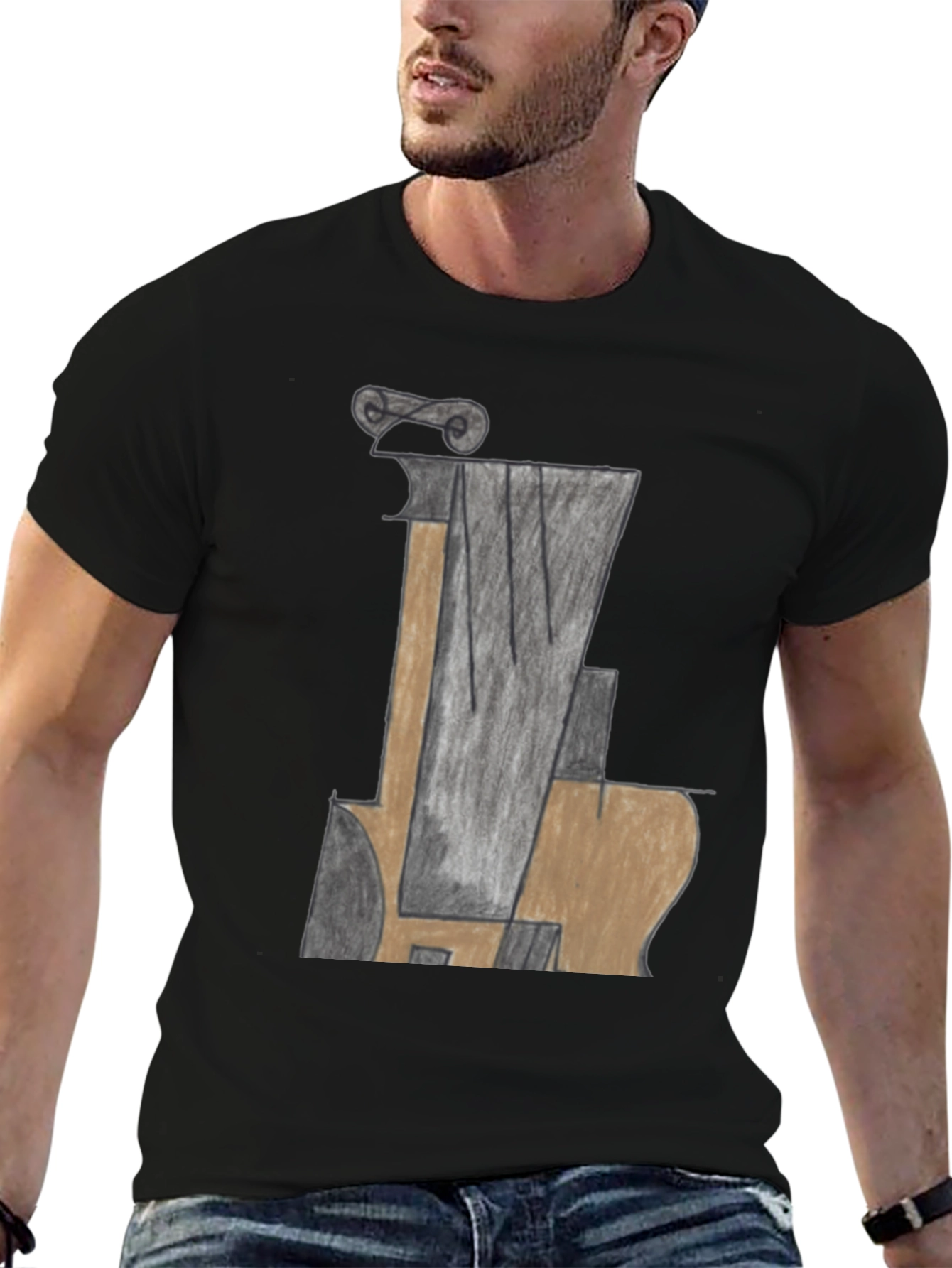 Black Abstract Guitar Graphic T-Shirt view 6