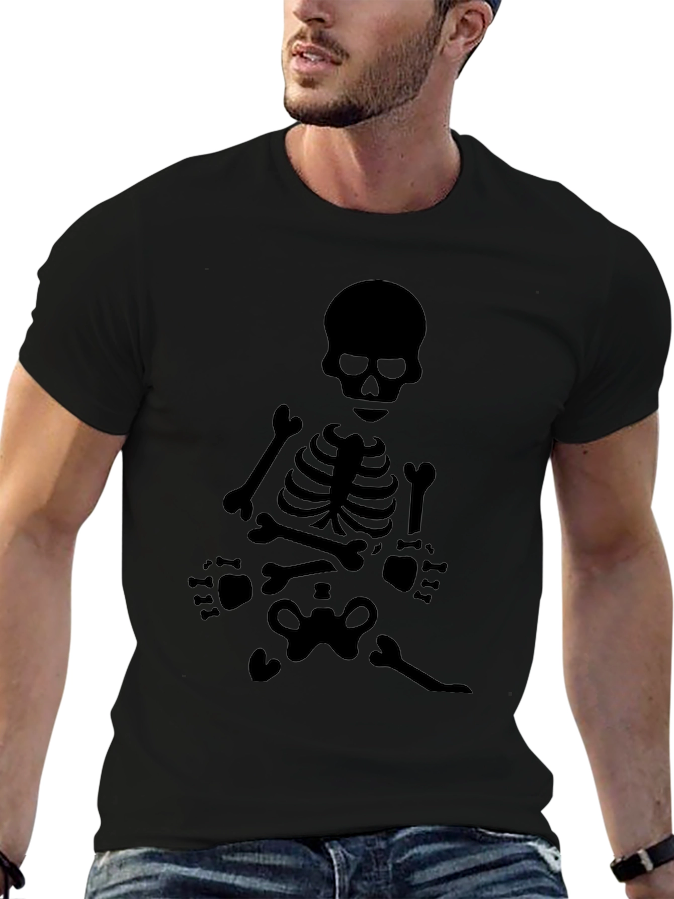 Black Skeleton Graphic Tee - Black Crew Neck view 6