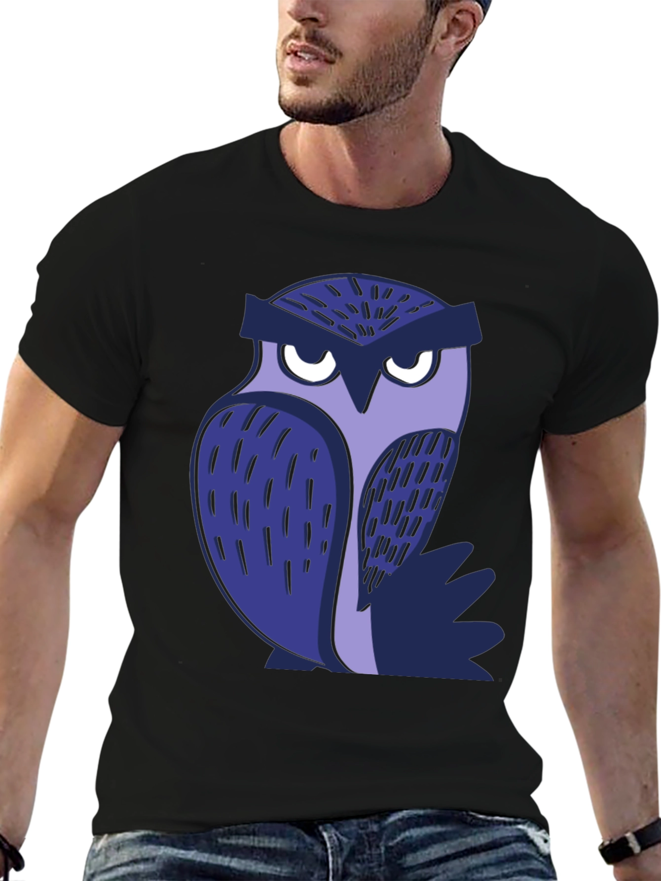 Black Cool Owl Graphic Tee - Black Unisex T-Shirt view 6