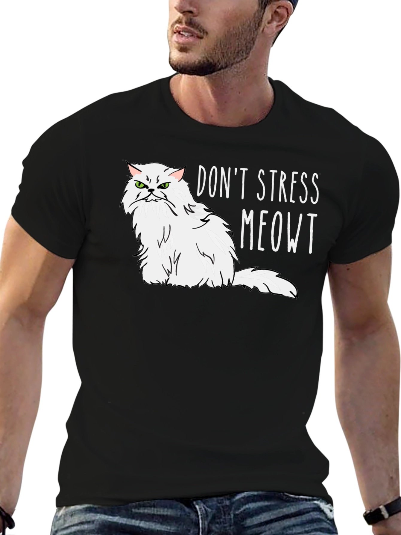 Black Don't Stress Meowt Cat Graphic T-Shirt view 6
