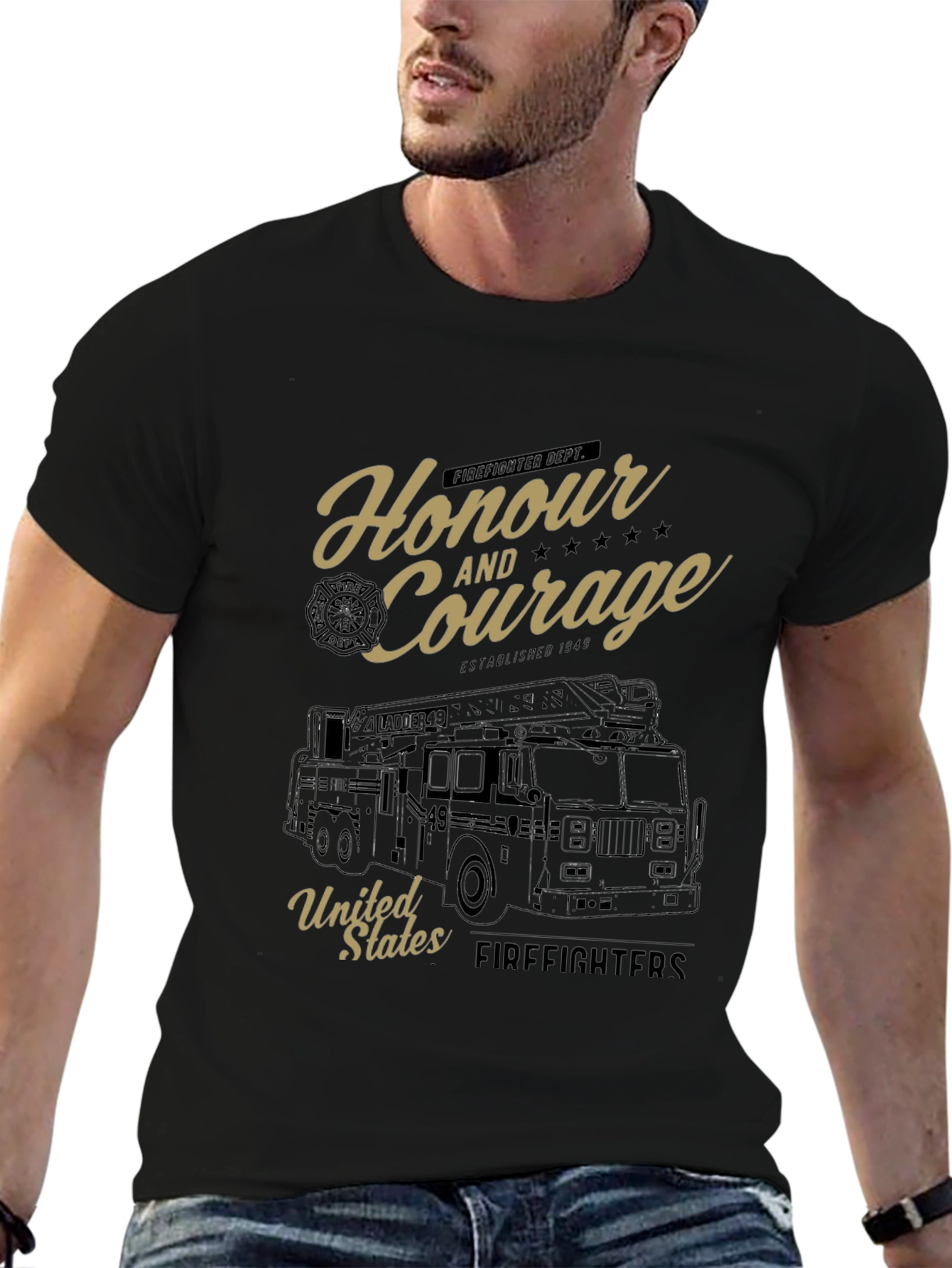 Black Honour and Courage Firefighter T-Shirt view 6