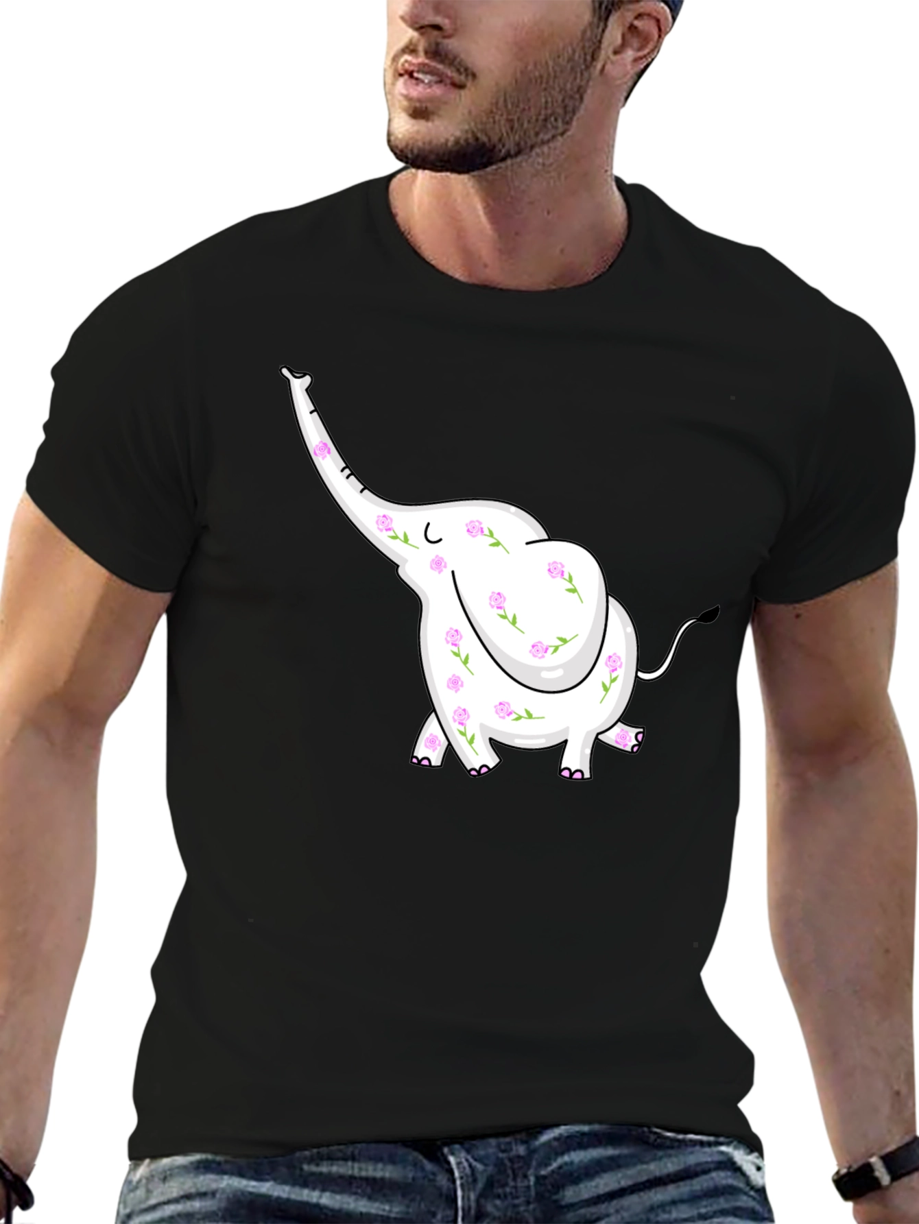 Black Floral Elephant Graphic Tee view 6