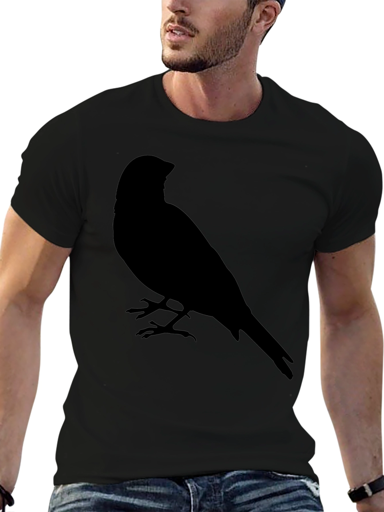 Black Men's Black T-Shirt with Bird Silhouette Graphic view 6