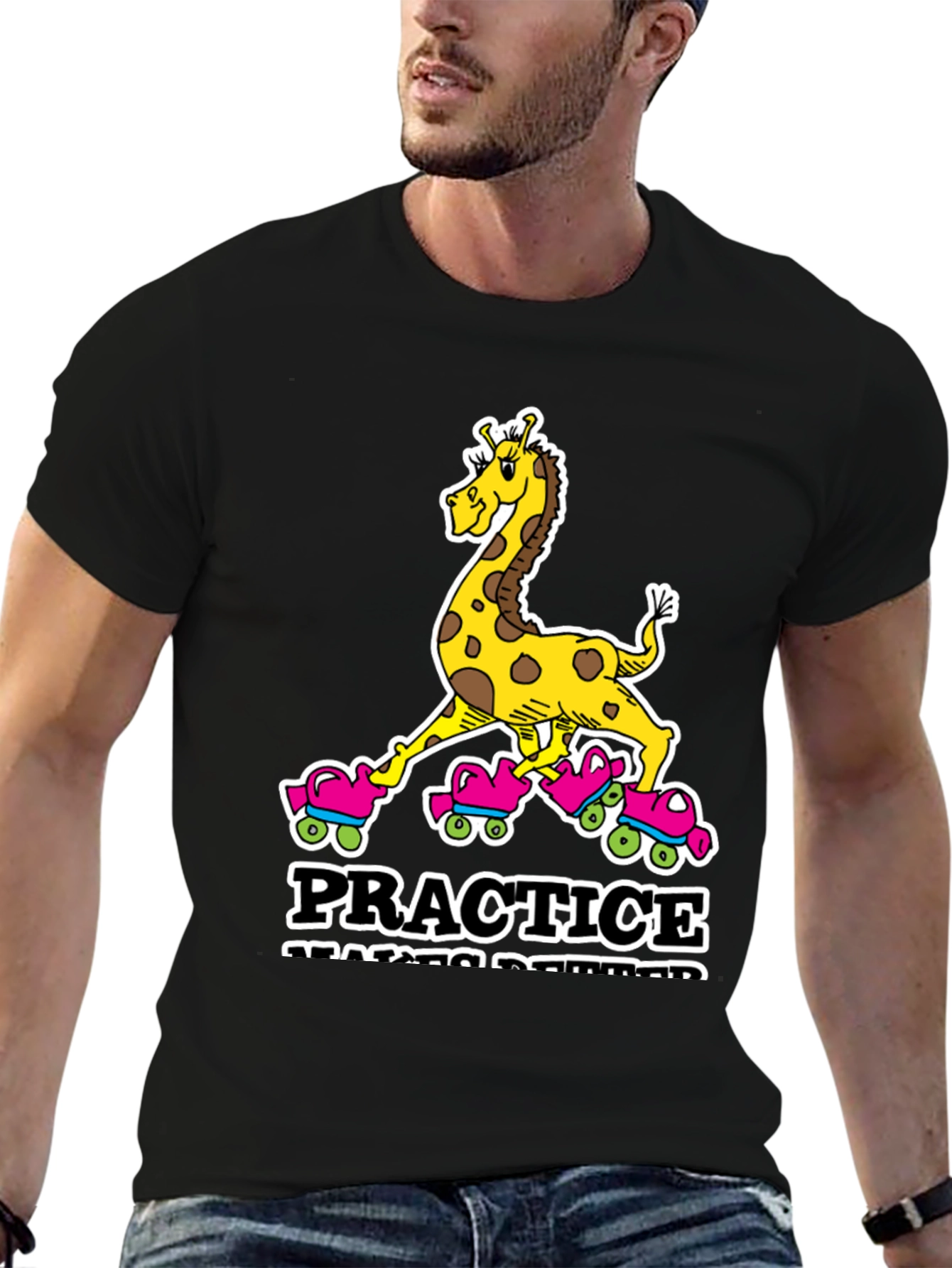Black Giraffe Roller Skating T-Shirt - Practice Makes Progress view 6