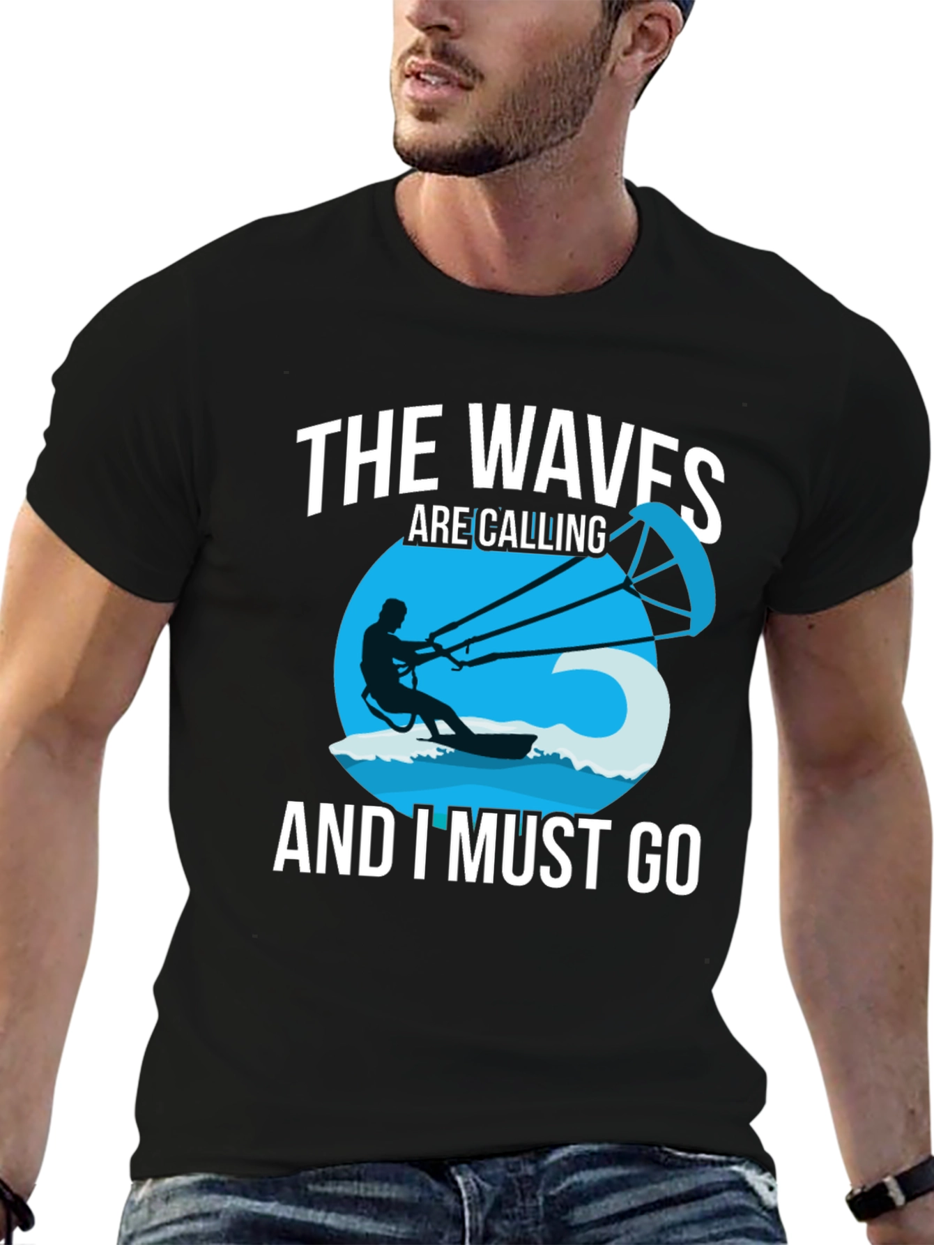 Black The Waves Are Calling Men's Graphic Tee view 6
