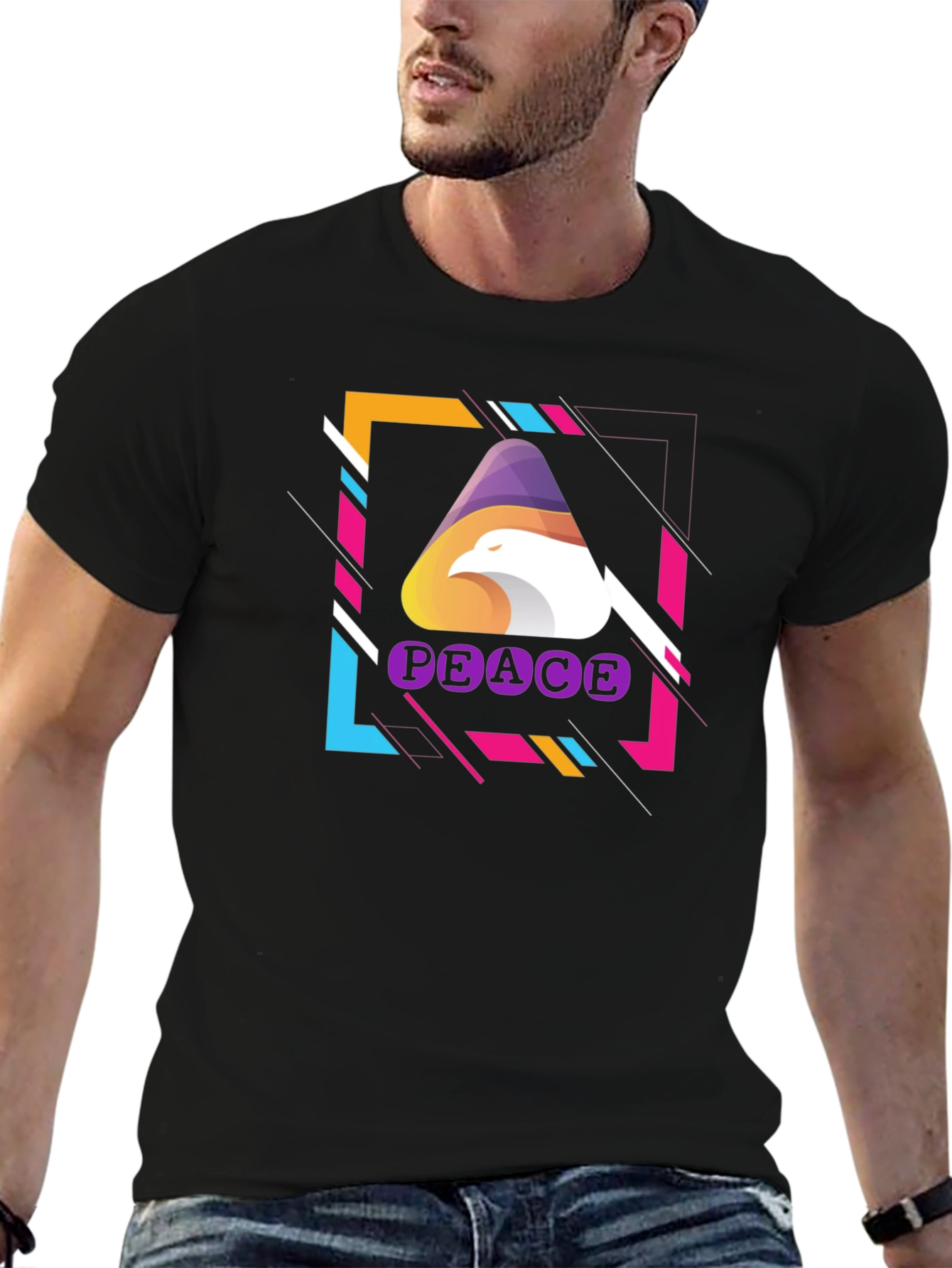 Black Peace Eagle Graphic T-Shirt - Trendy Design view 6