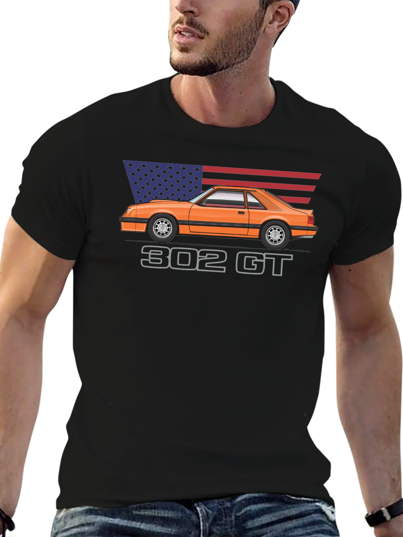 Black 302 GT American Flag Graphic Tee view 6