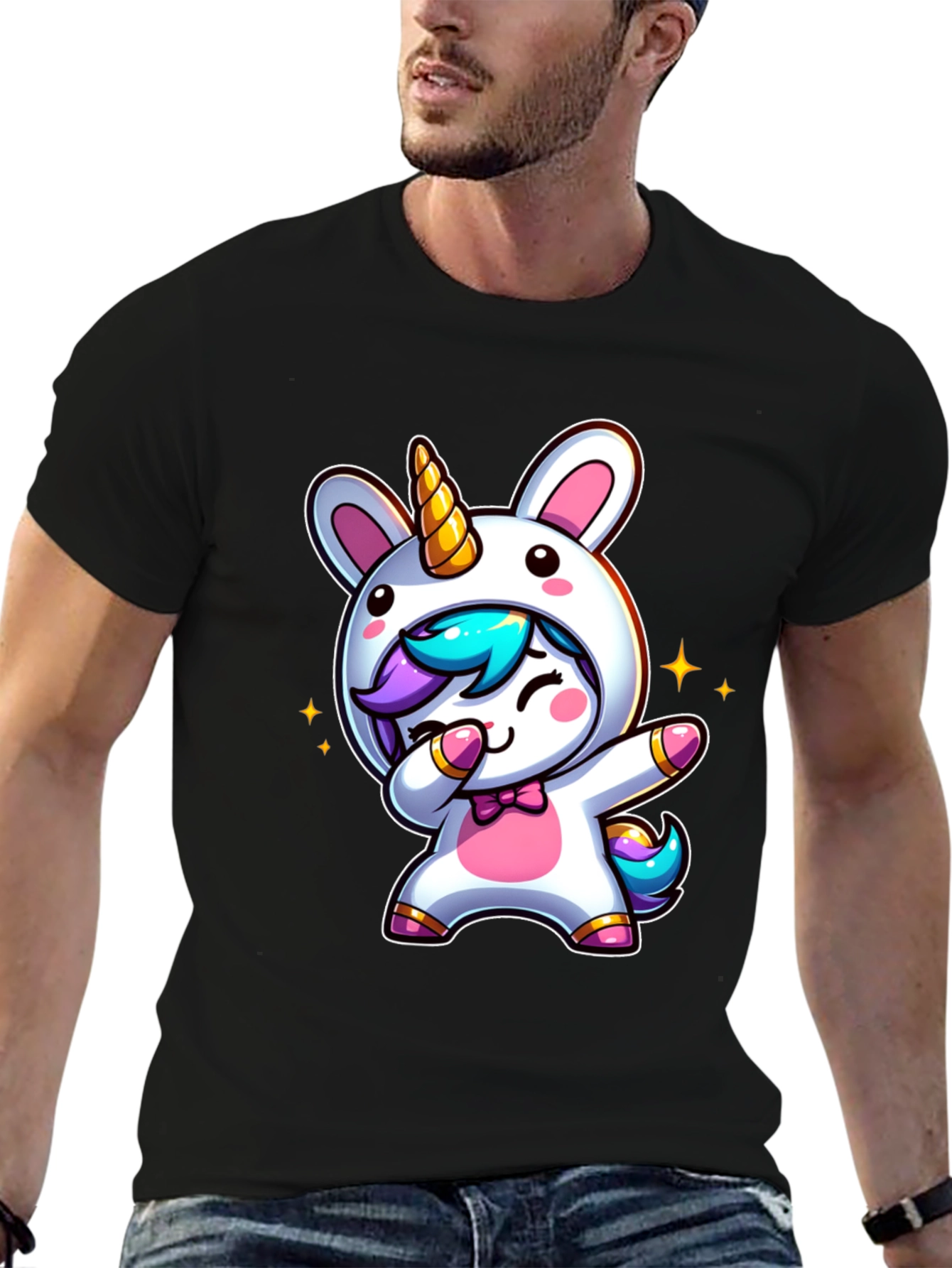 Black Cute Unicorn Dab Black T-Shirt view 6