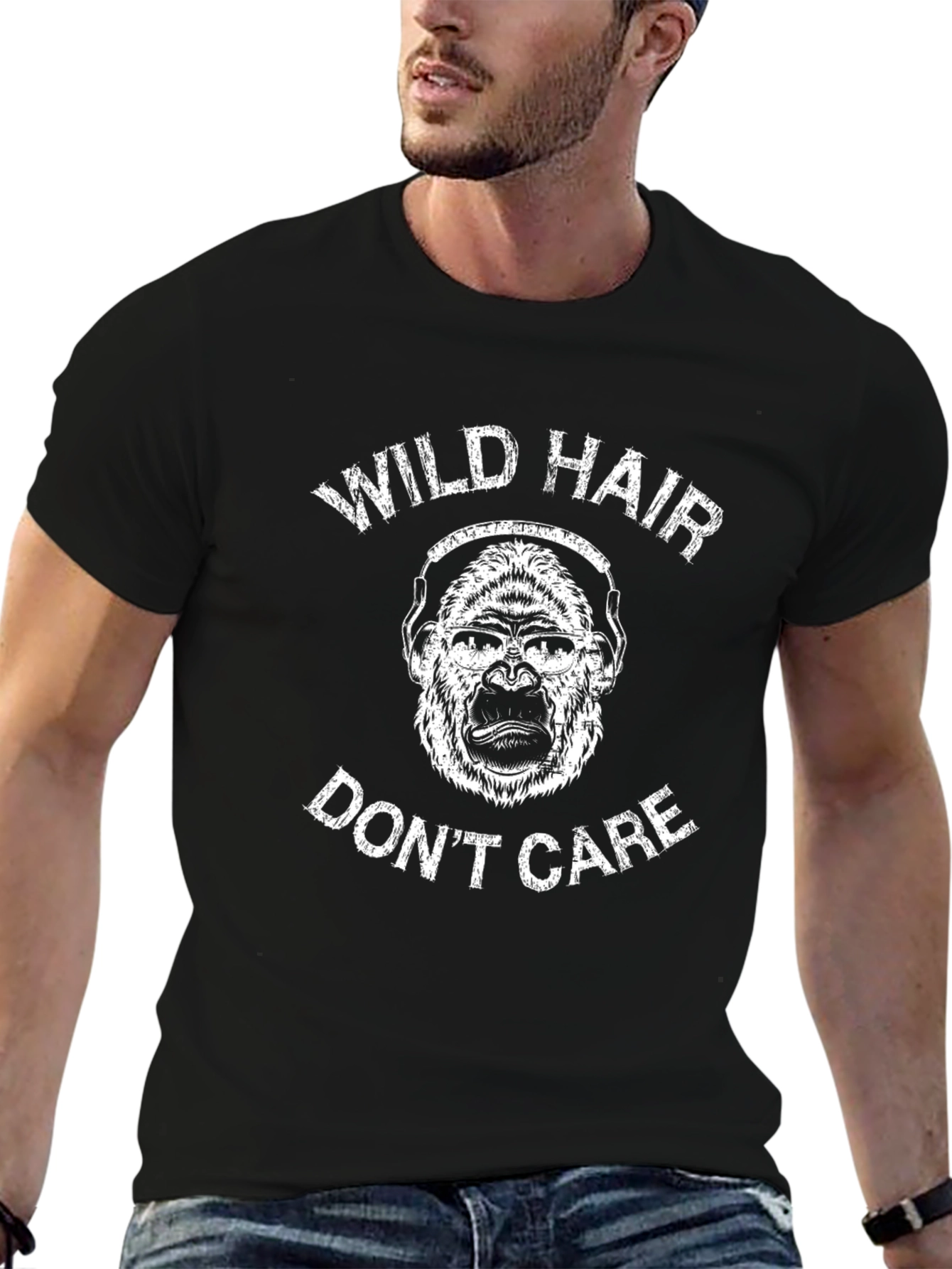 Black Wild Hair Don't Care Gorilla T-Shirt view 6