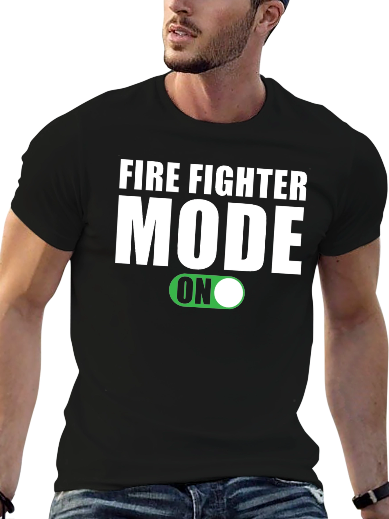 Black Firefighter Mode ON Graphic Tee view 6