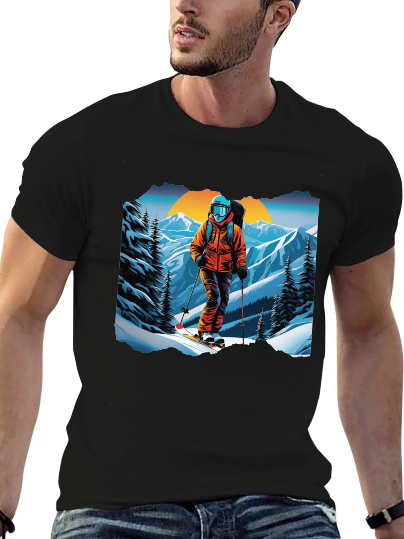 Black Ski Graphic Tee - Mountain Adventure Shirt view 6