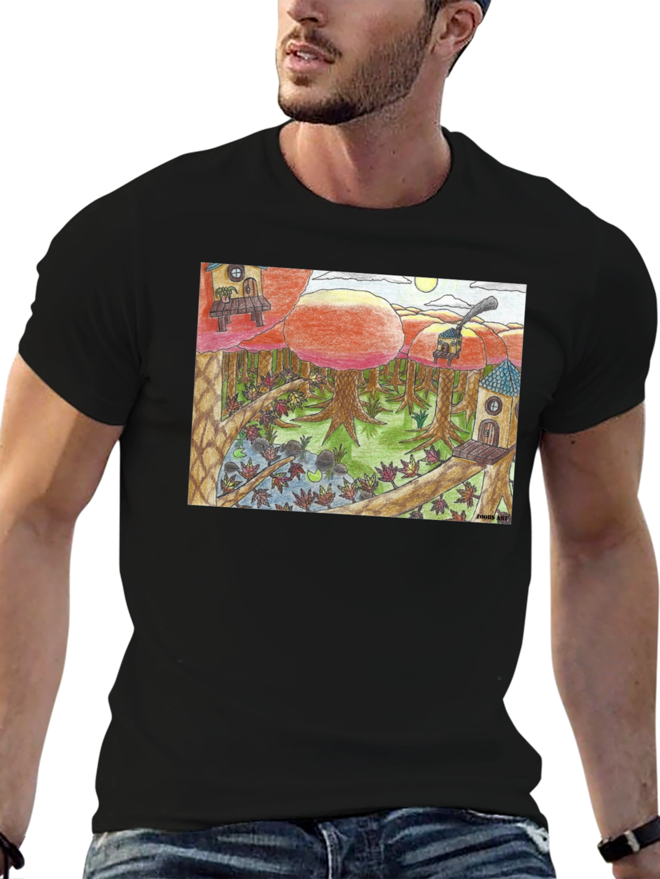 Black Whimsical Forest T-Shirt - Unique Graphic Tee view 6