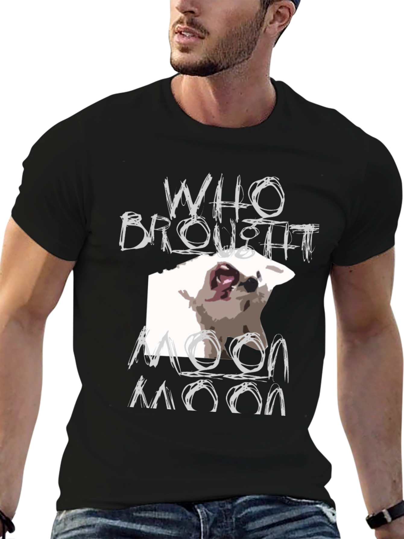 Black Who Brought Moon Moon T-Shirt view 6