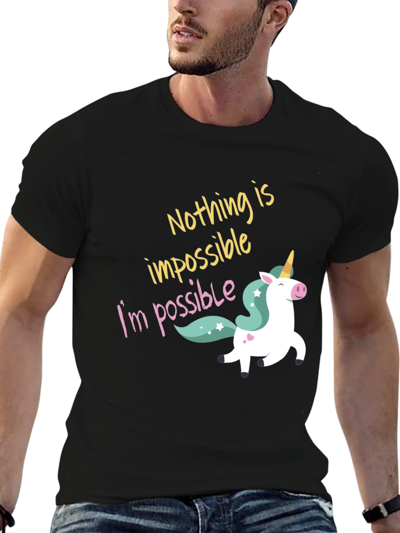 Black Nothing Is Impossible Unicorn Graphic Tee view 6
