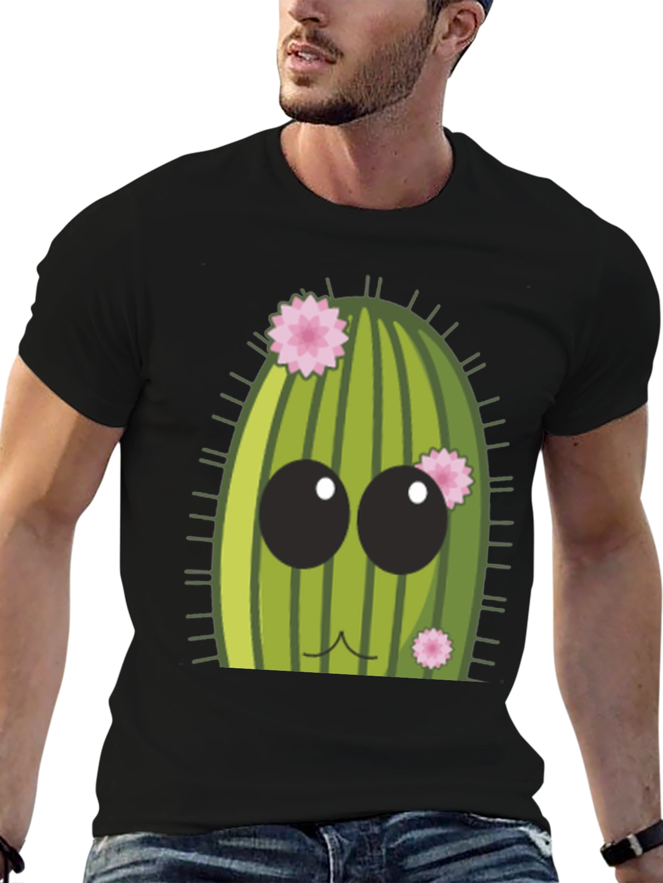 Black Cute Cactus Graphic Tee - Men's Black T-Shirt view 6