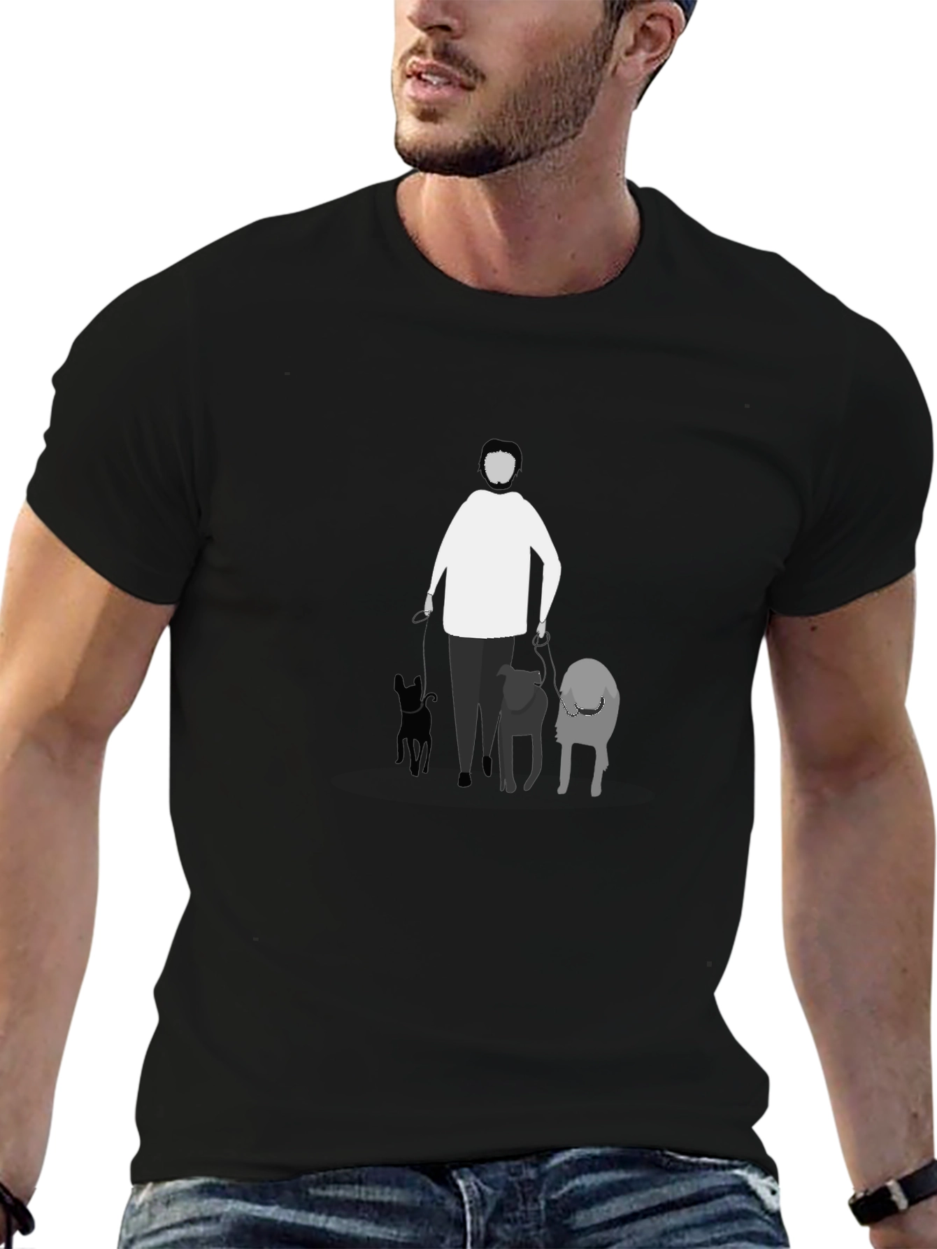 Black Man's Walking Dogs Graphic Tee Shirt - Black view 6