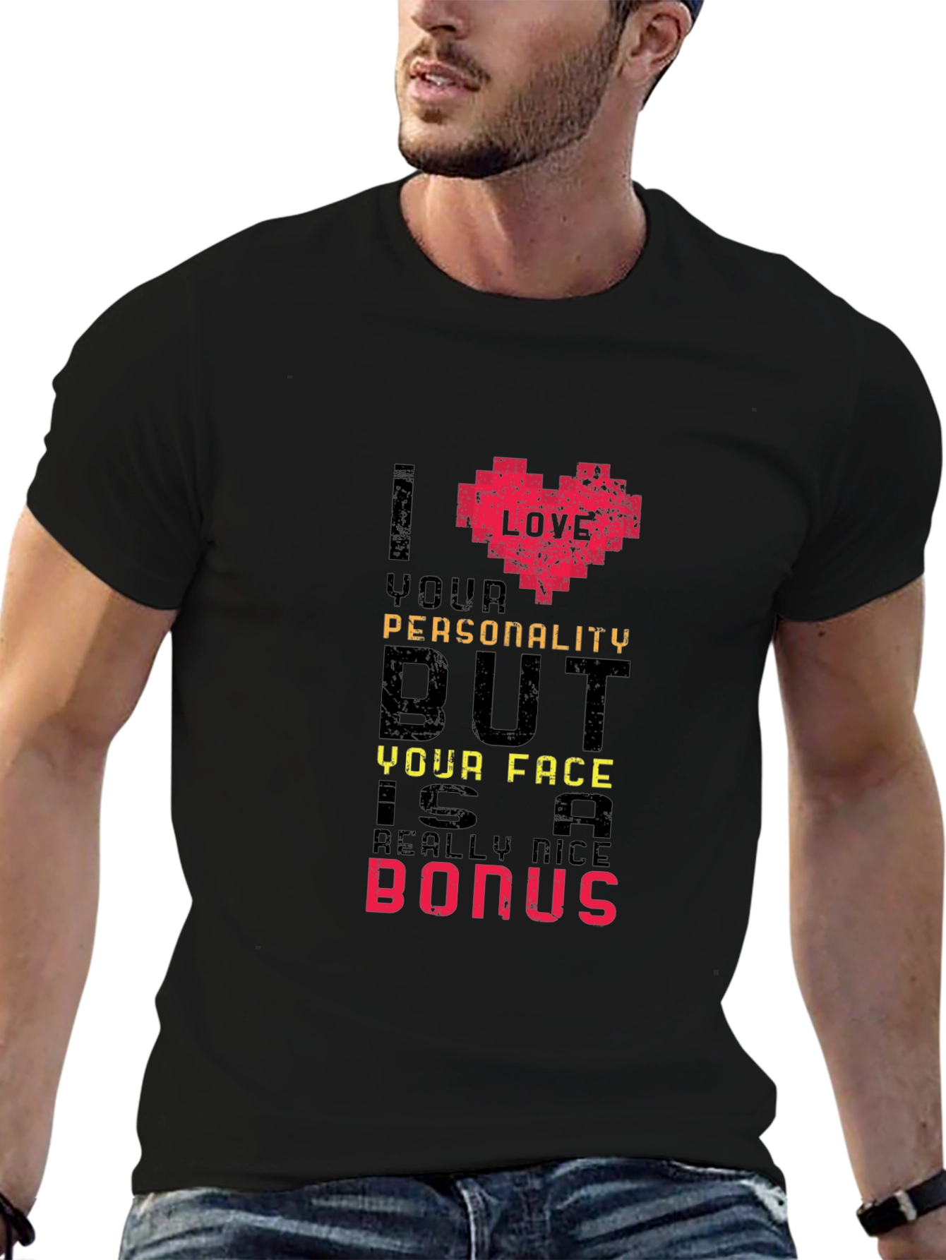 Black Humorous "I Love Your Personality" Graphic Tee view 6