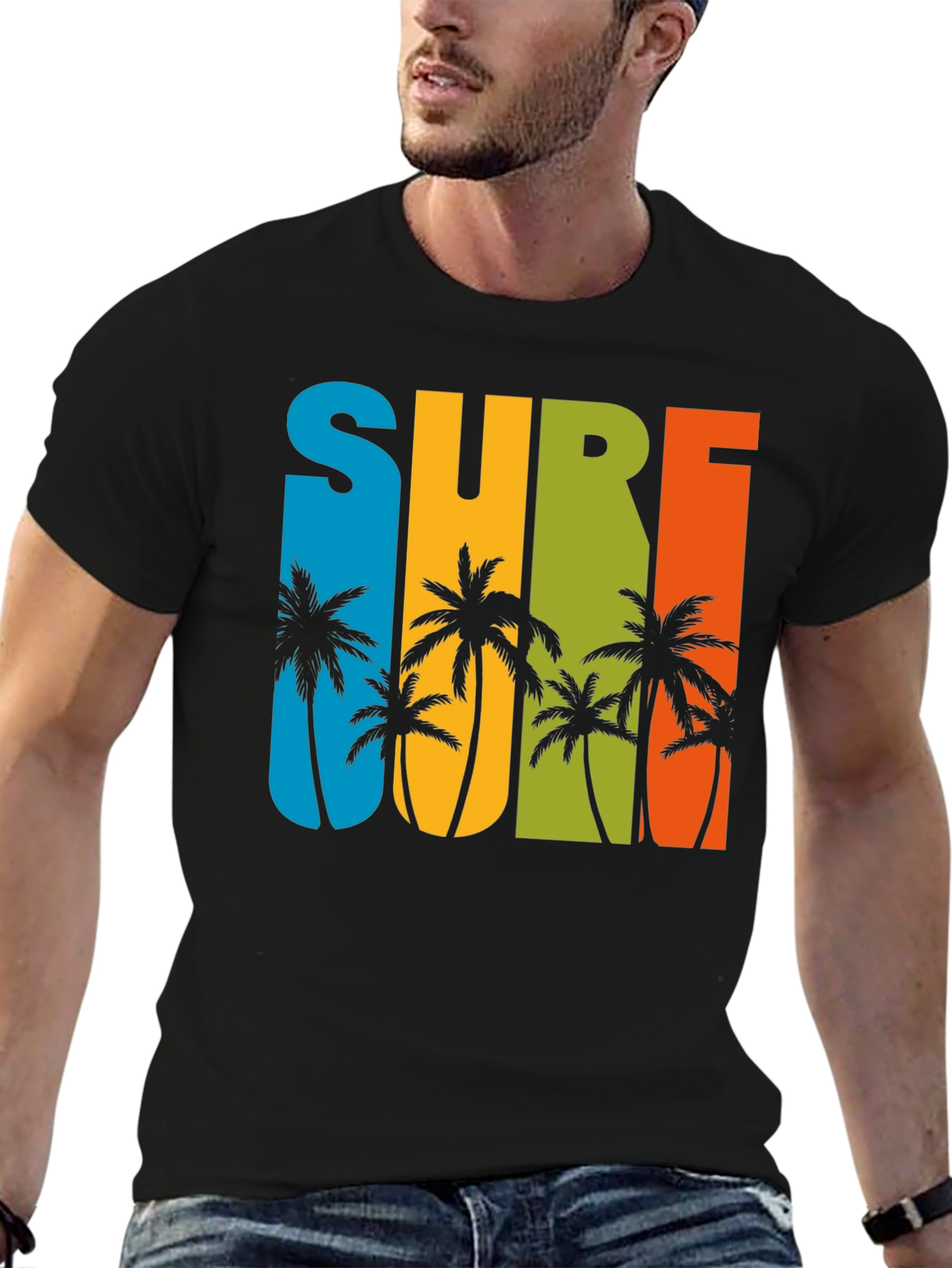 Black Surf Palm Tree Graphic T-Shirt - Retro Summer Style view 6