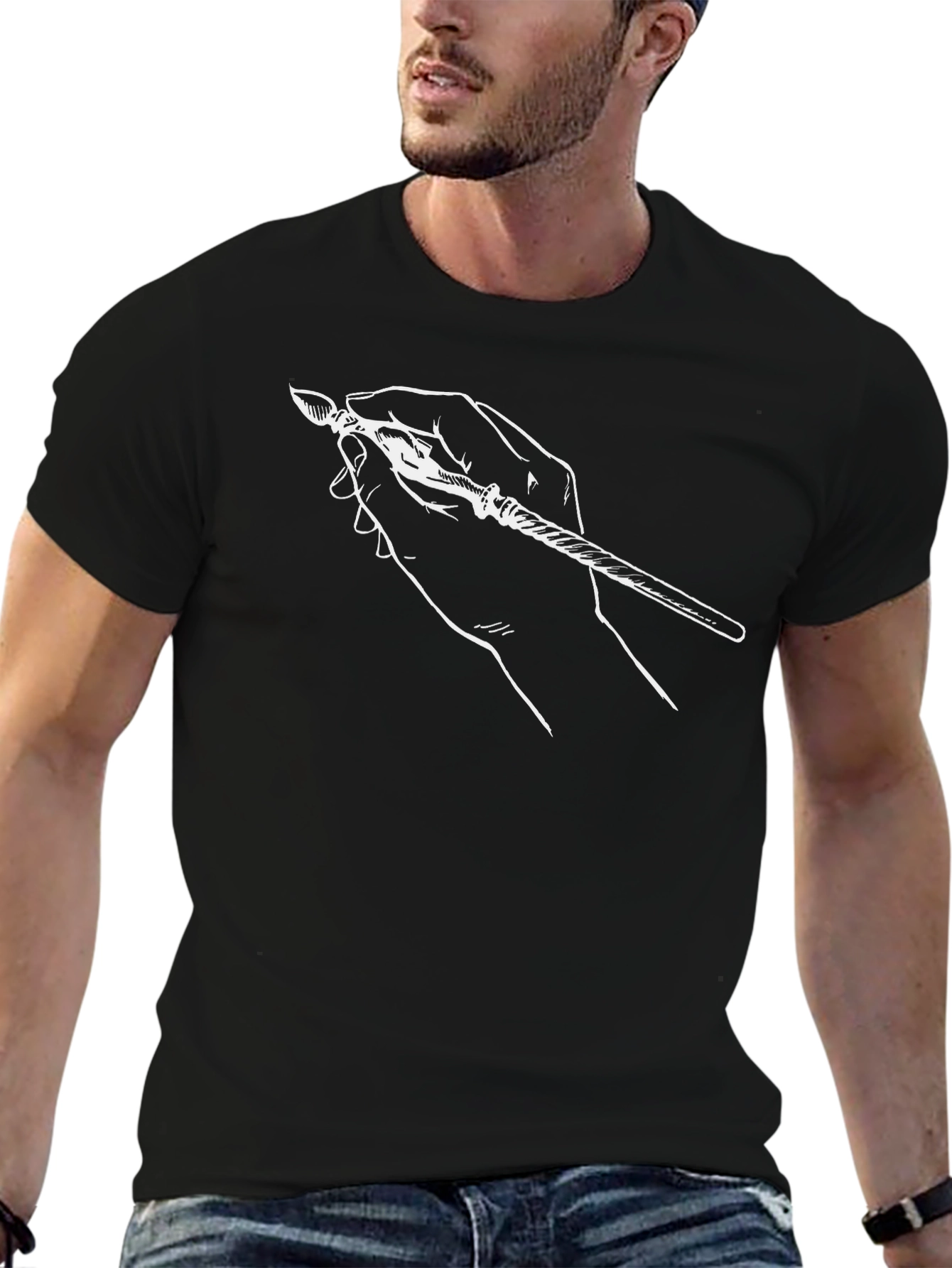 Black Unique Hand Drawn Pen Graphic Tee view 6