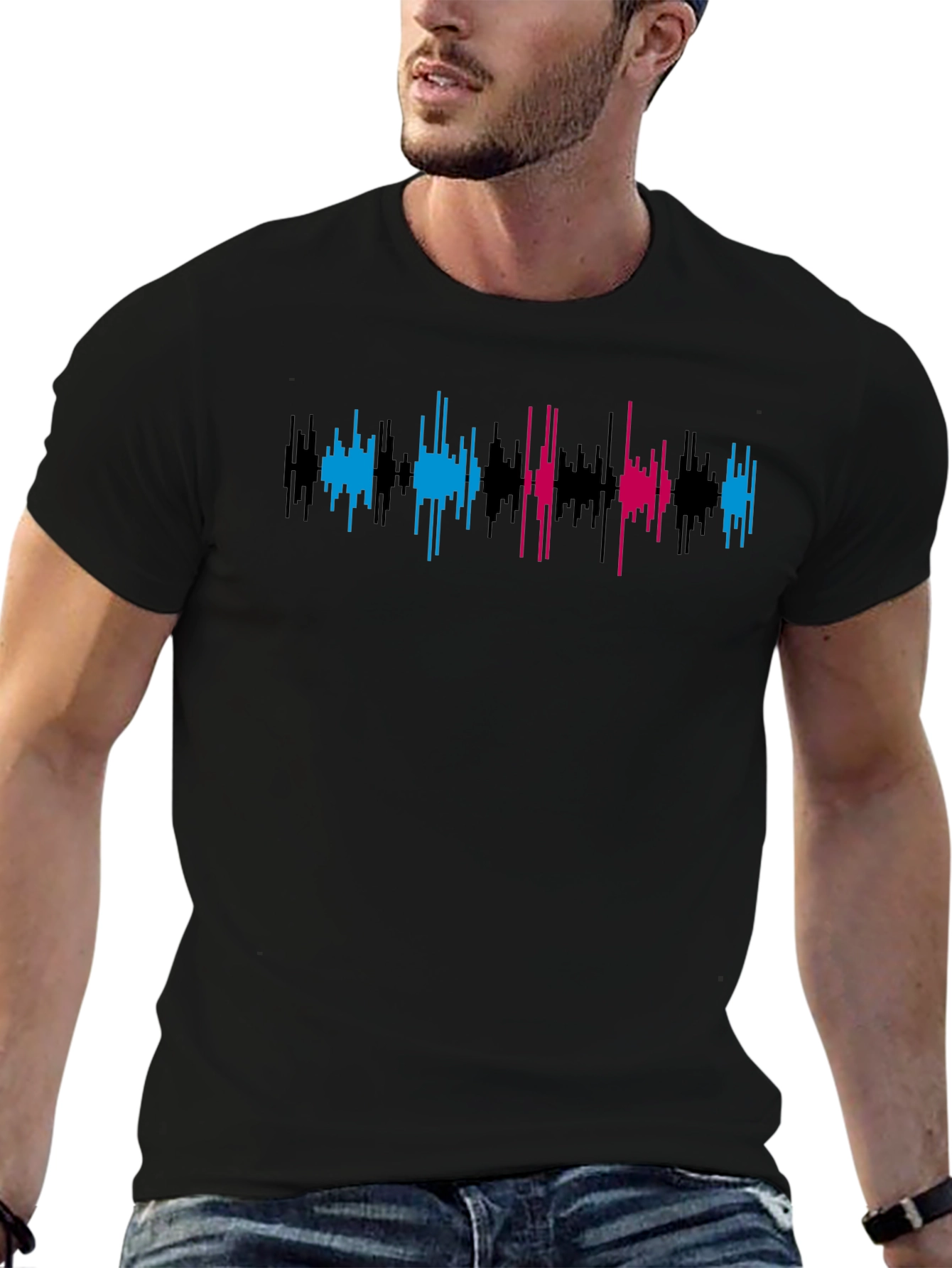Black Soundwave Graphic Tee - Black Crew Neck T-Shirt view 6