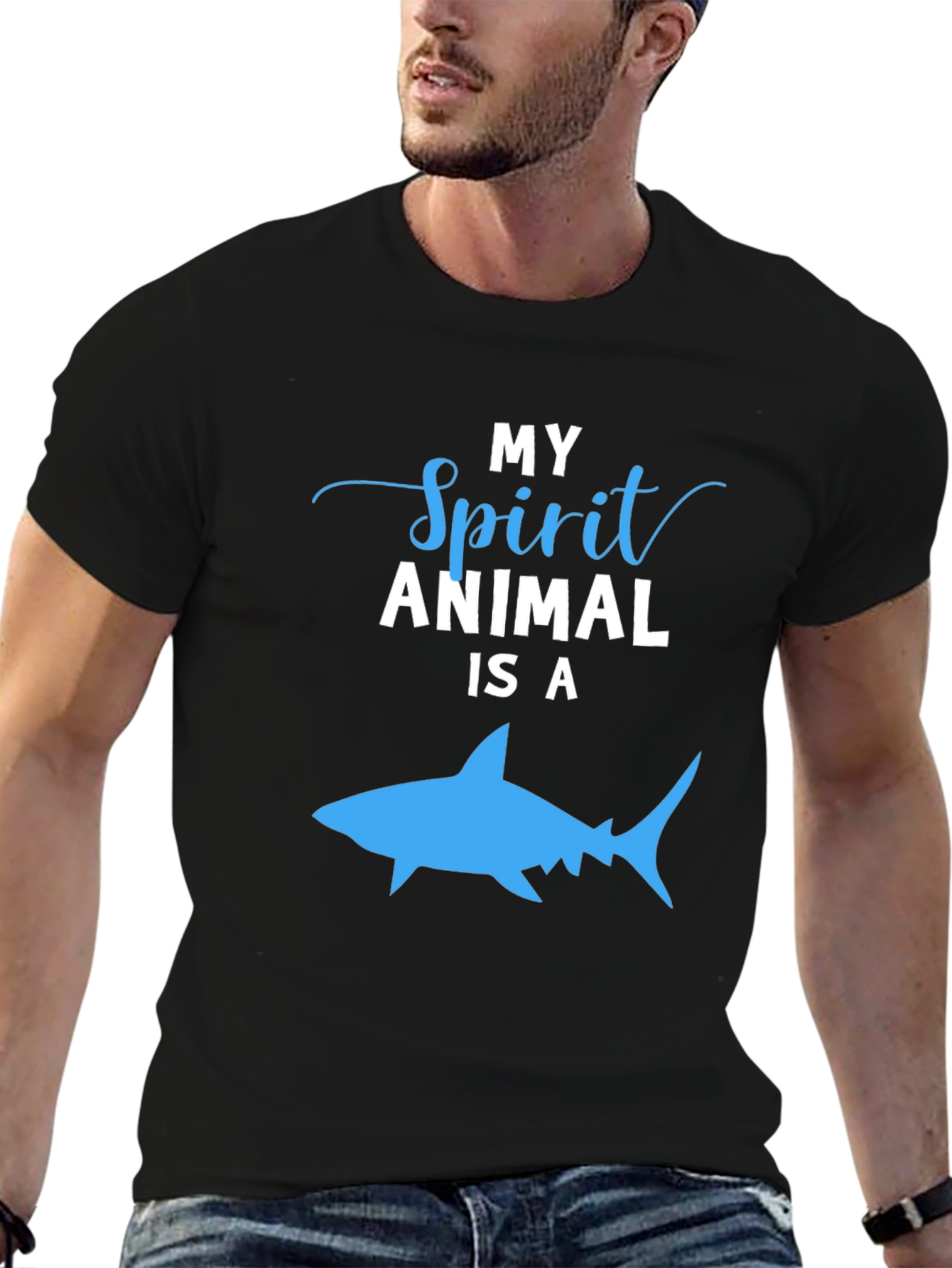 Black My Spirit Animal is a Shark T-Shirt, Black view 6