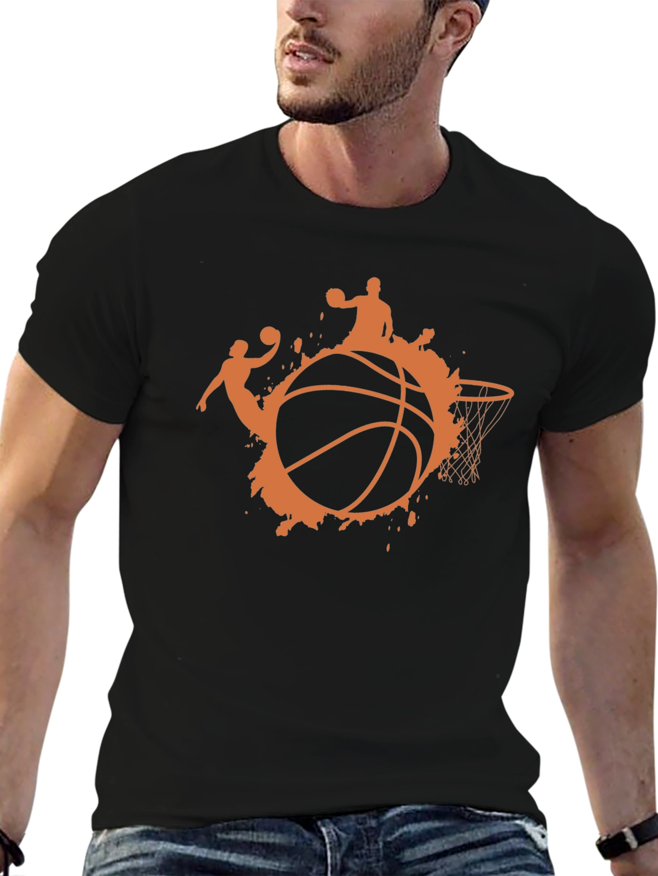 Black Basketball Graphic Tee - Black Cotton T-Shirt view 6