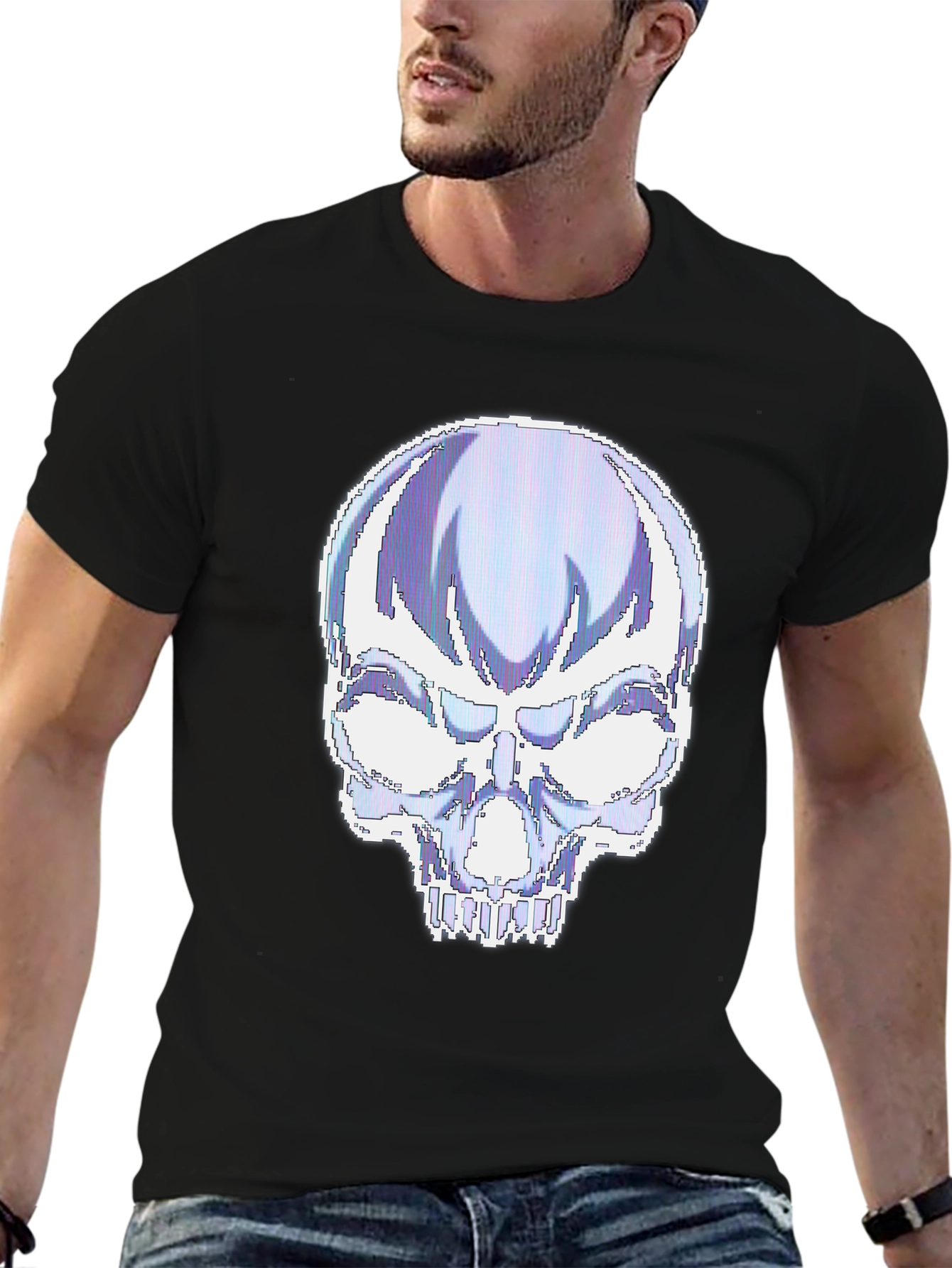 Black Pixelated Skull Graphic T-Shirt view 6