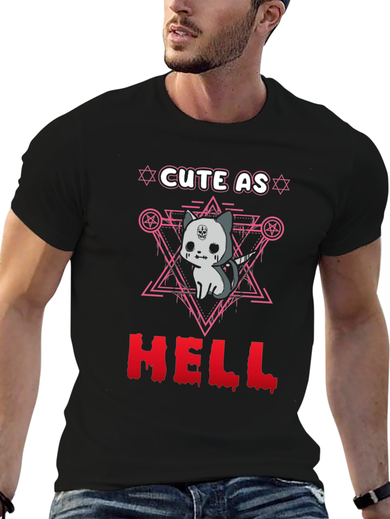 Black Cute as Hell T-Shirt Gothic Satanic Cat view 6