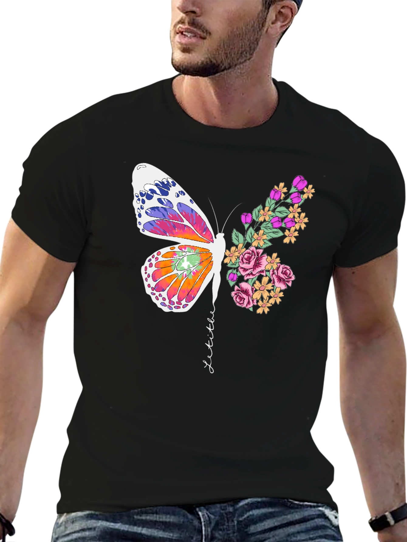 Black Butterfly Floral Graphic Tee - Unisex Cotton Blend view 6