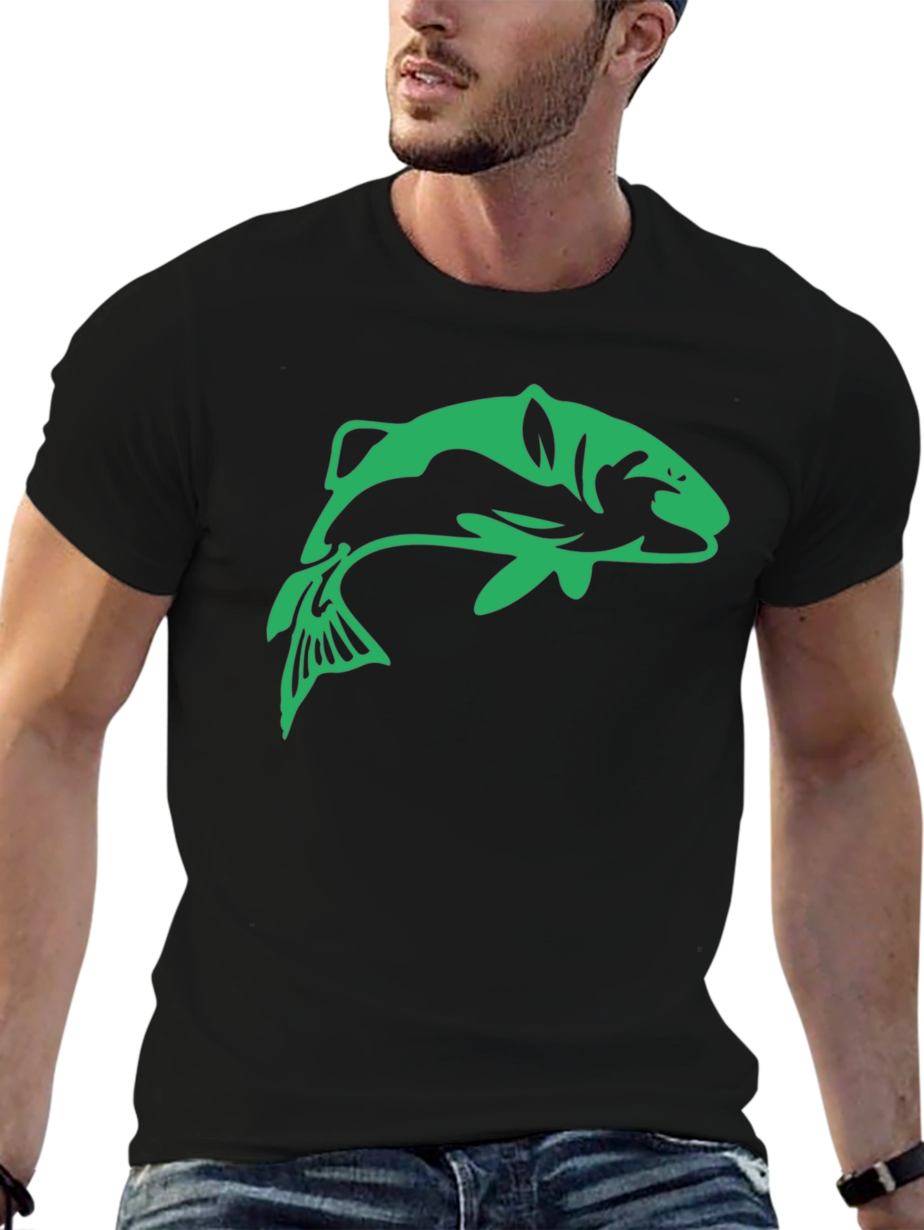 Black Bass Fish Graphic Tee - Black Casual T-Shirt view 6