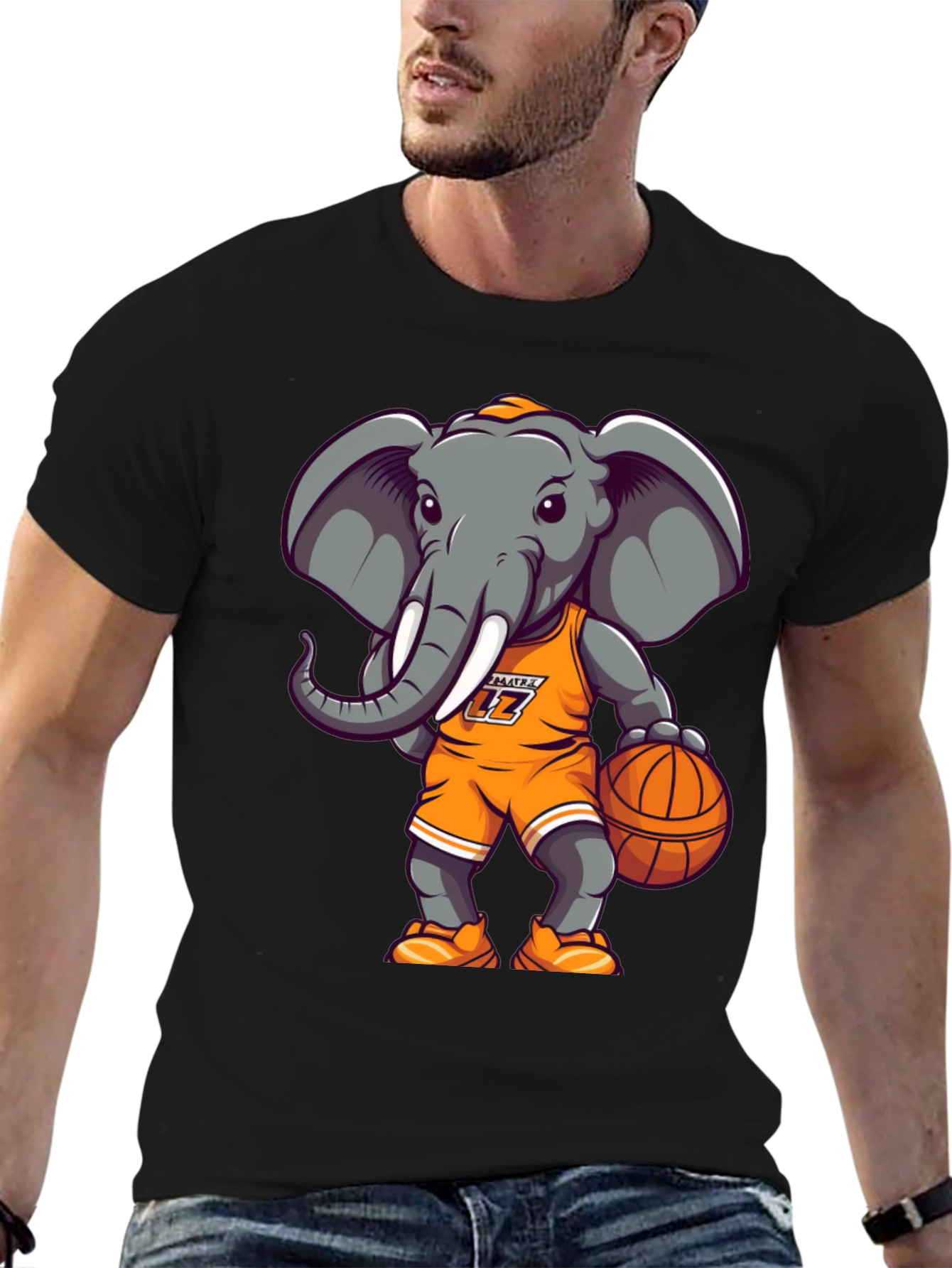Black Cartoon Elephant Basketball T-Shirt view 6
