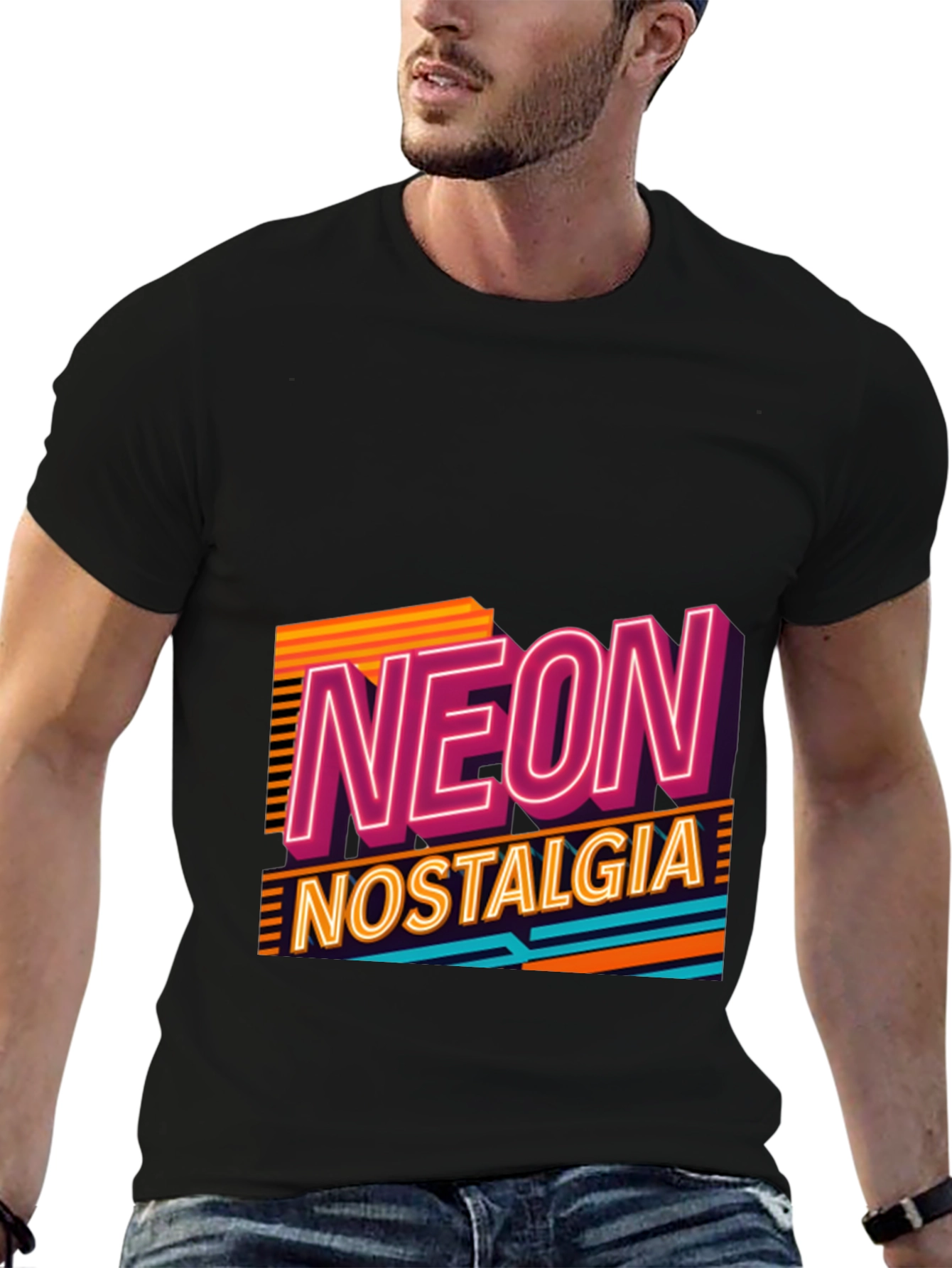 Black Retro Neon Nostalgia Graphic Tee view 6