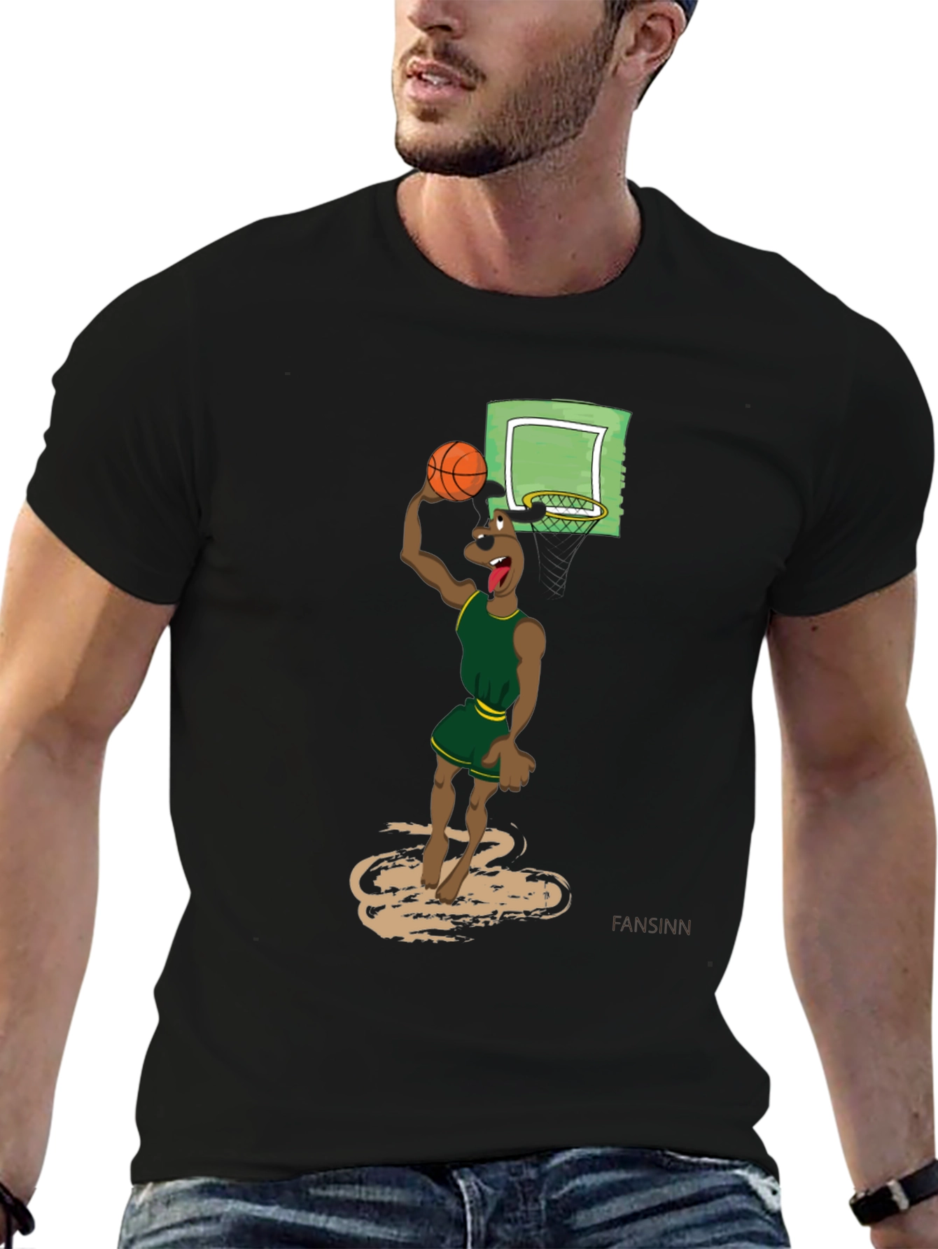 Black Cartoon Dog Basketball Graphic T-Shirt view 6