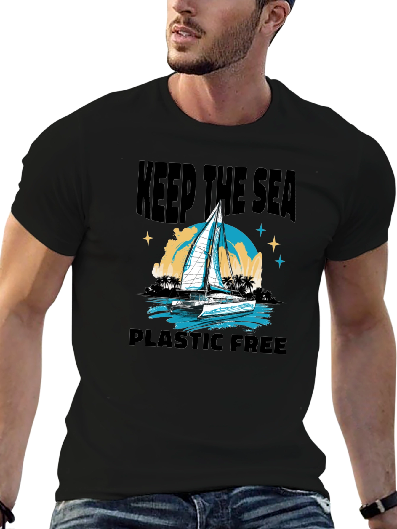 Black Keep The Sea Plastic Free Black T-Shirt view 6