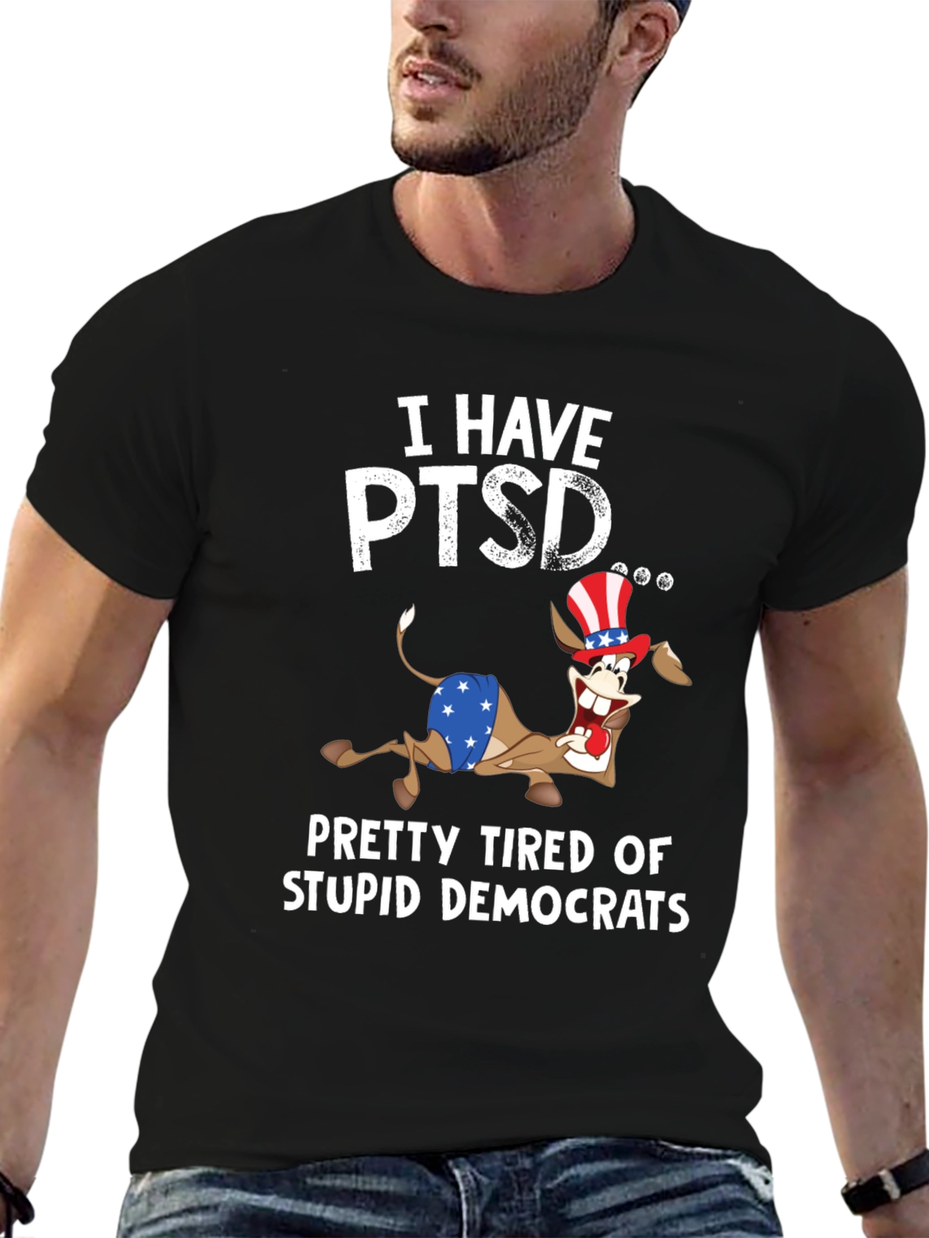 Black I Have PTSD Funny Political Slogan T-Shirt view 6