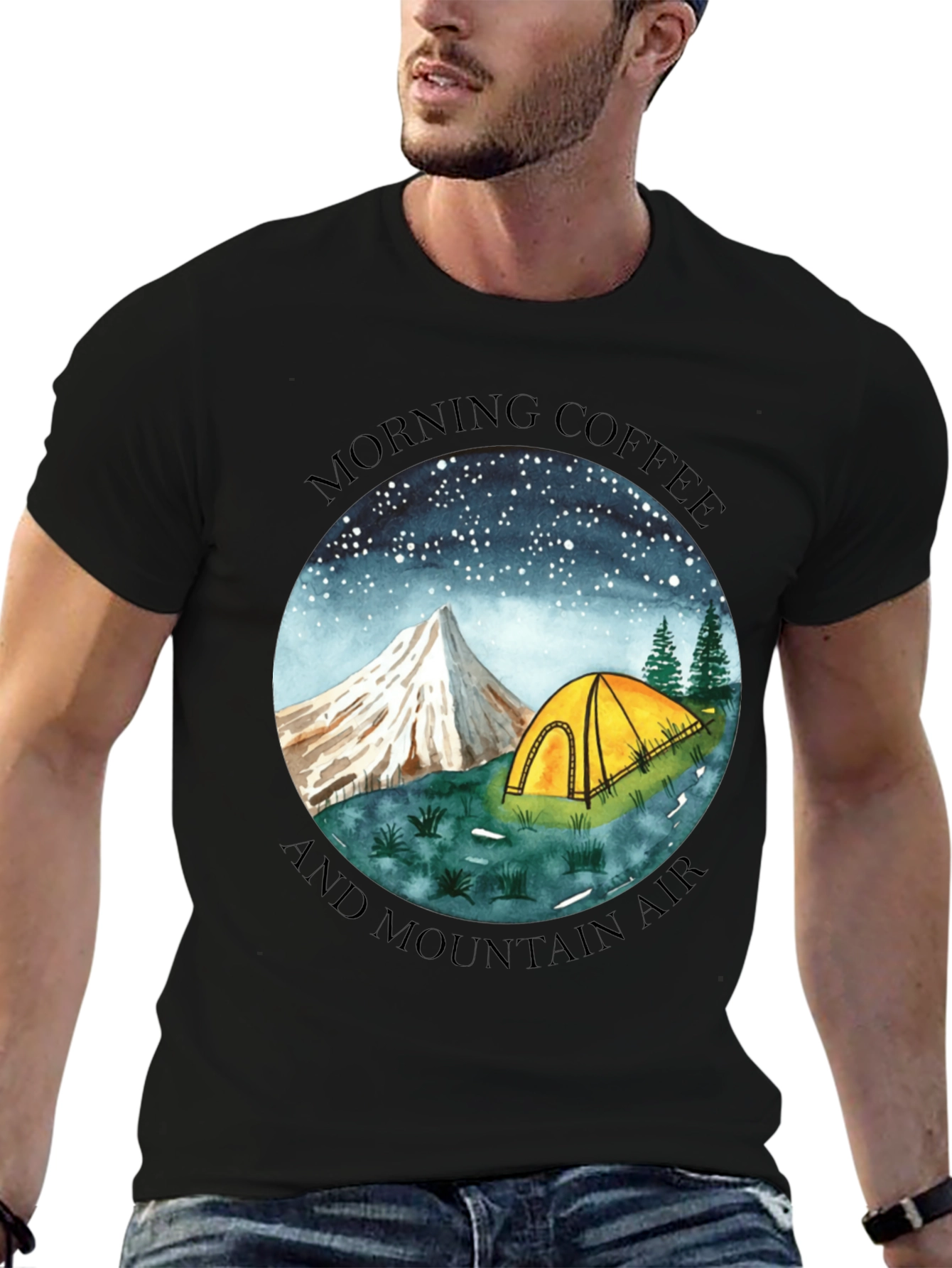 Black Morning Coffee & Mountain Air Graphic Tee view 6