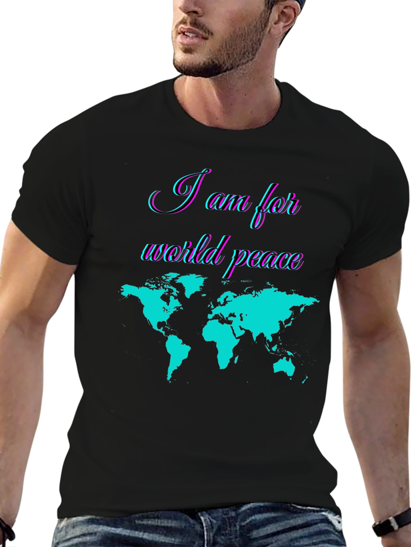 Black World Peace Graphic T-Shirt - Stylish Global Unity Design view 6