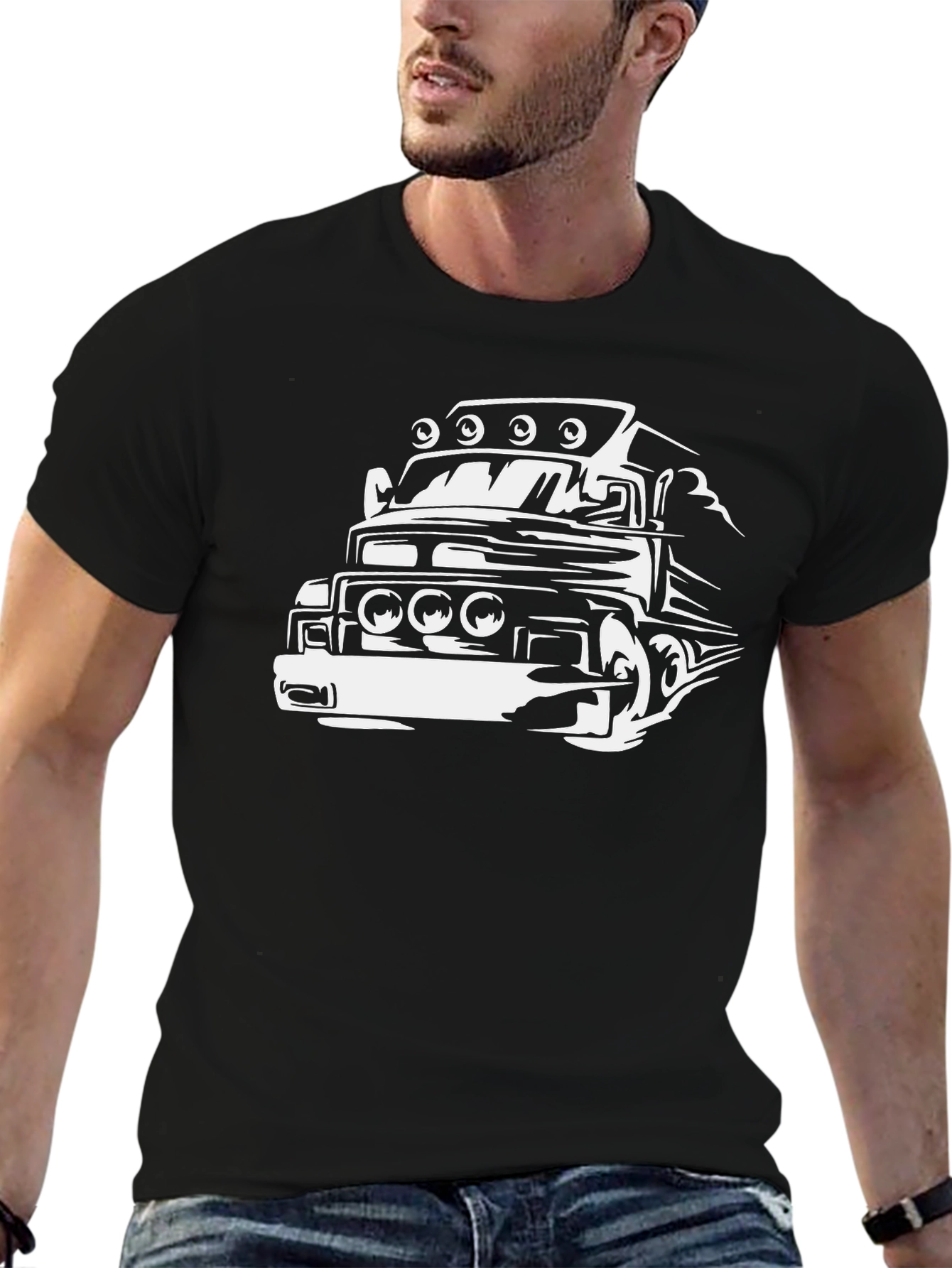 Black Truck Graphic Tee - Bold Black Cotton Blend view 6