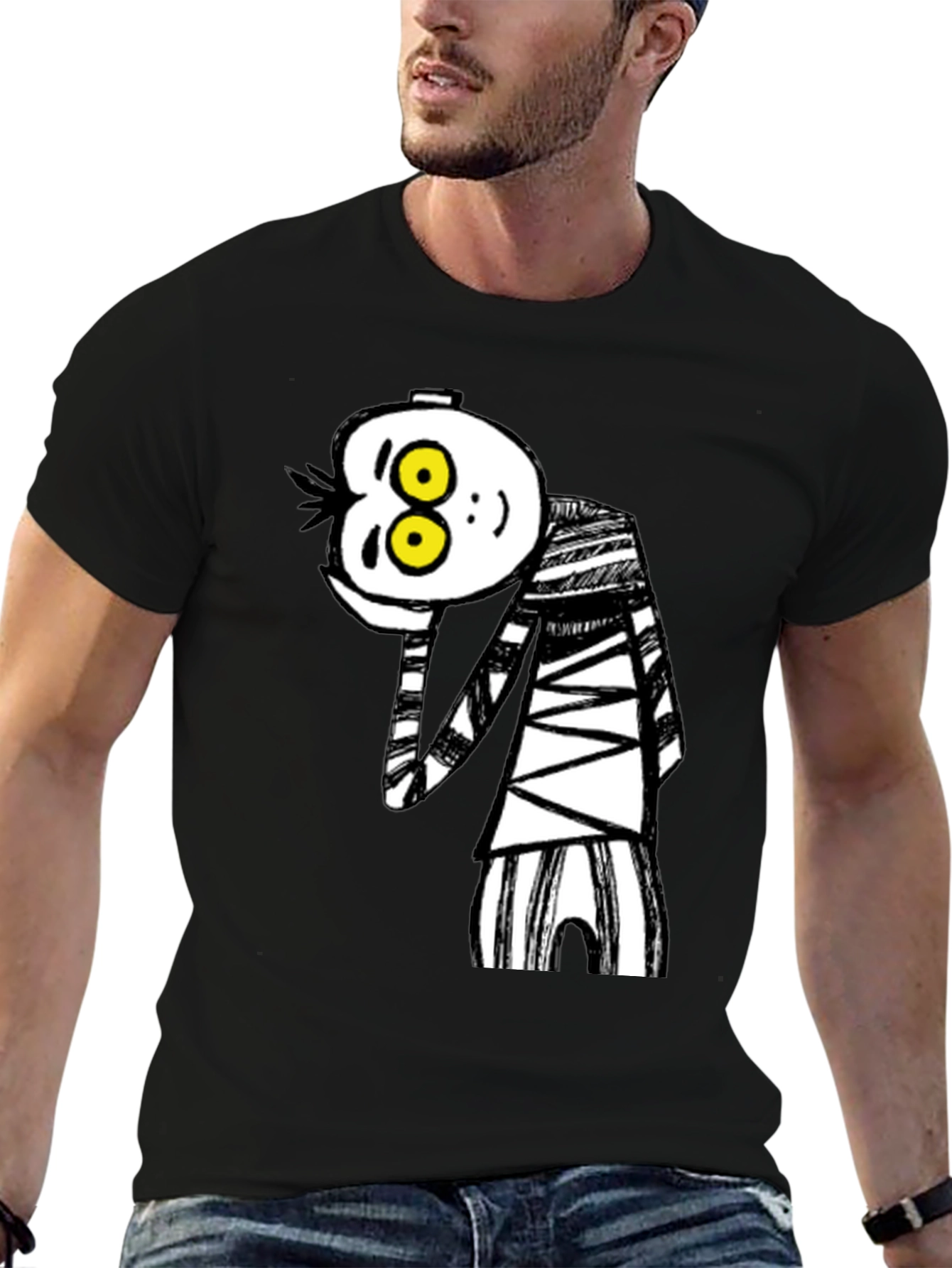 Black Whimsical Cartoon Character Graphic T-Shirt view 6