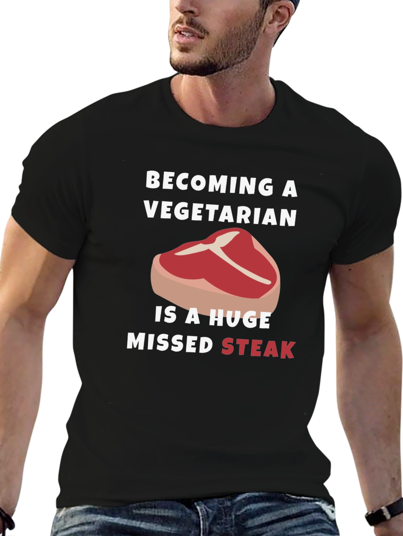 Black Becoming Vegetarian Missed Steak Funny Graphic Tee view 6
