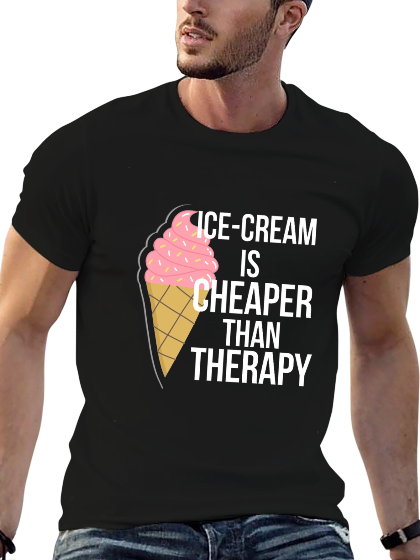Black Ice Cream Cheaper Than Therapy Graphic Tee view 6