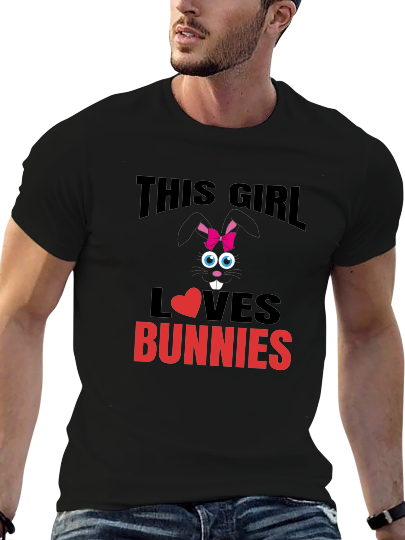 Black This Girl Loves Bunnies T-Shirt - Black Cotton Tee view 6