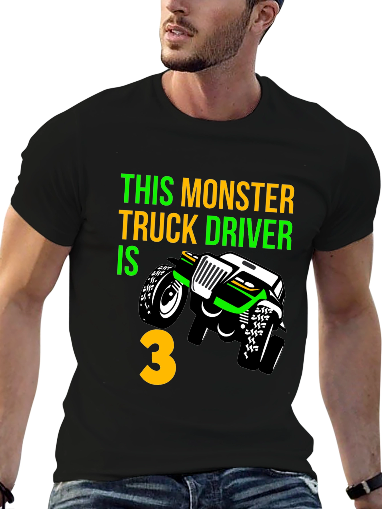 Black Monster Truck 3rd Birthday T-Shirt view 6
