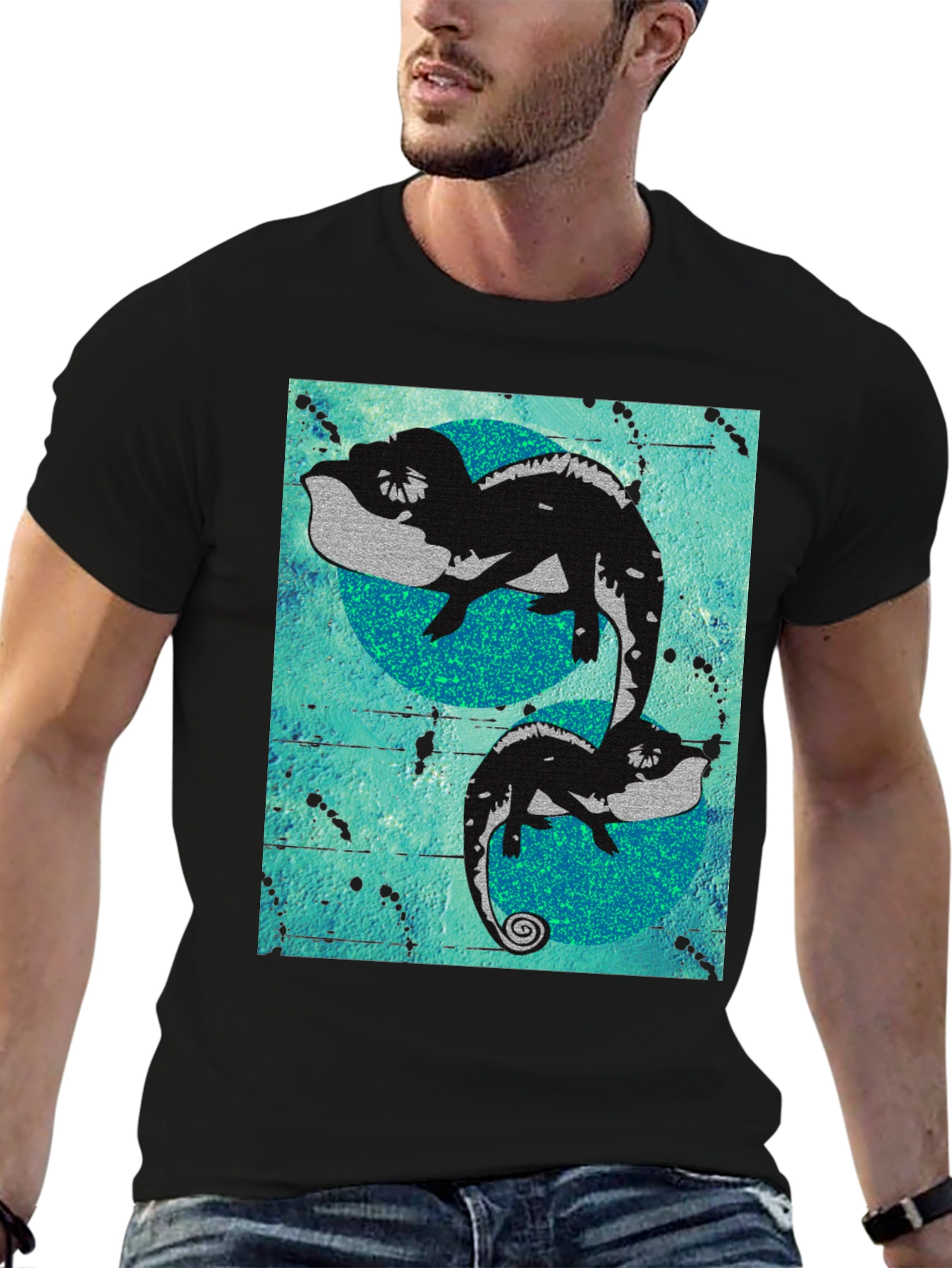 Black Chameleon Graphic Print Black T-Shirt view 6