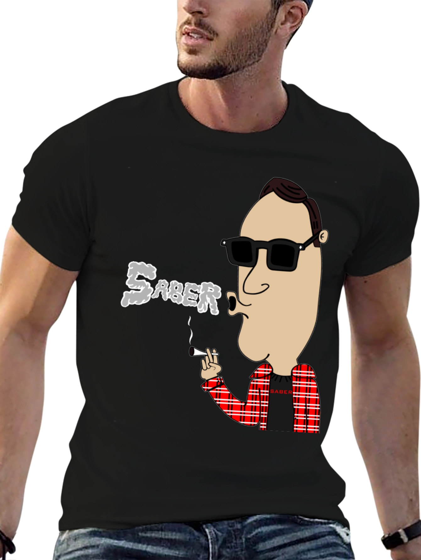 Black Saber Smoking Cartoon T-Shirt view 6