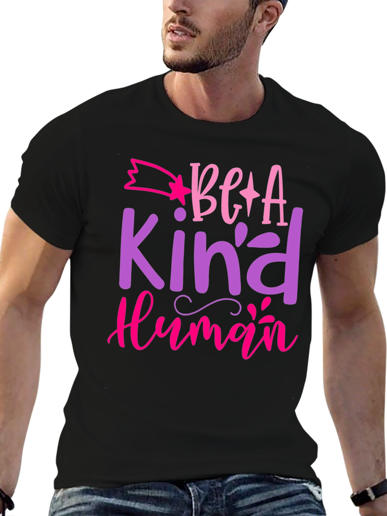 Black Be A Kind Human Graphic T-Shirt - Positive Message Tee view 6